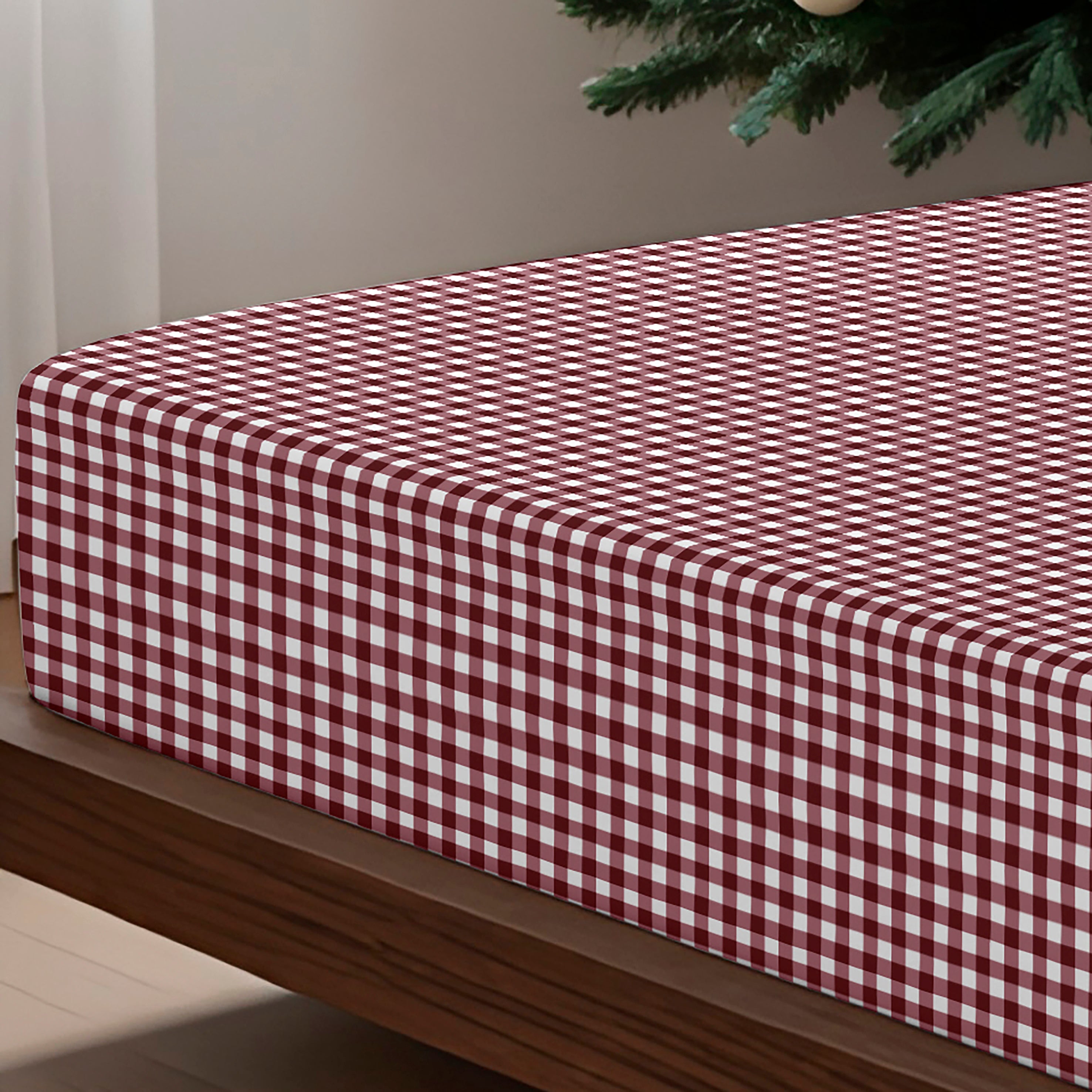 Drap-housse de Noël 100 % coton Vichy