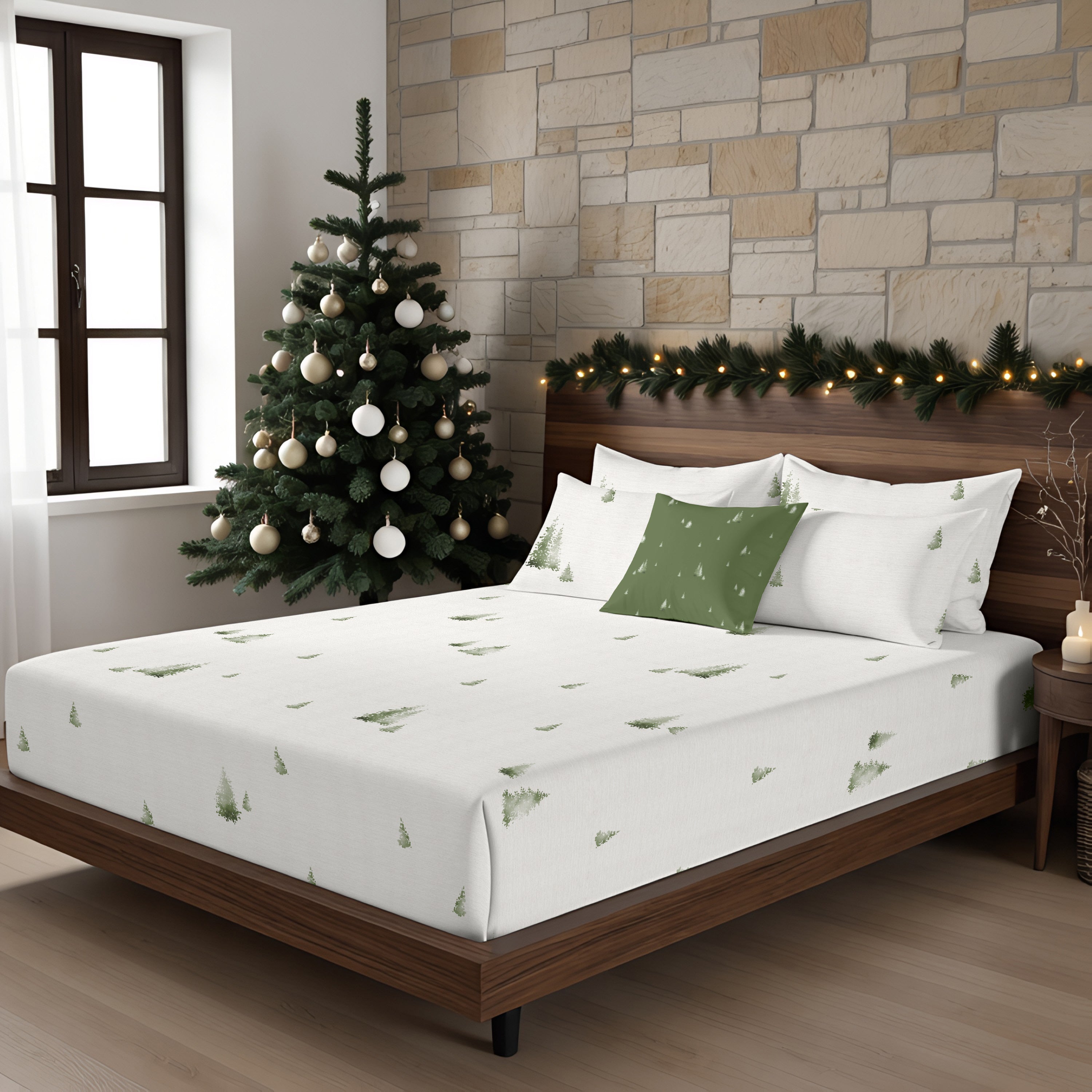 Christmas Grove fitted sheet 100% cotton