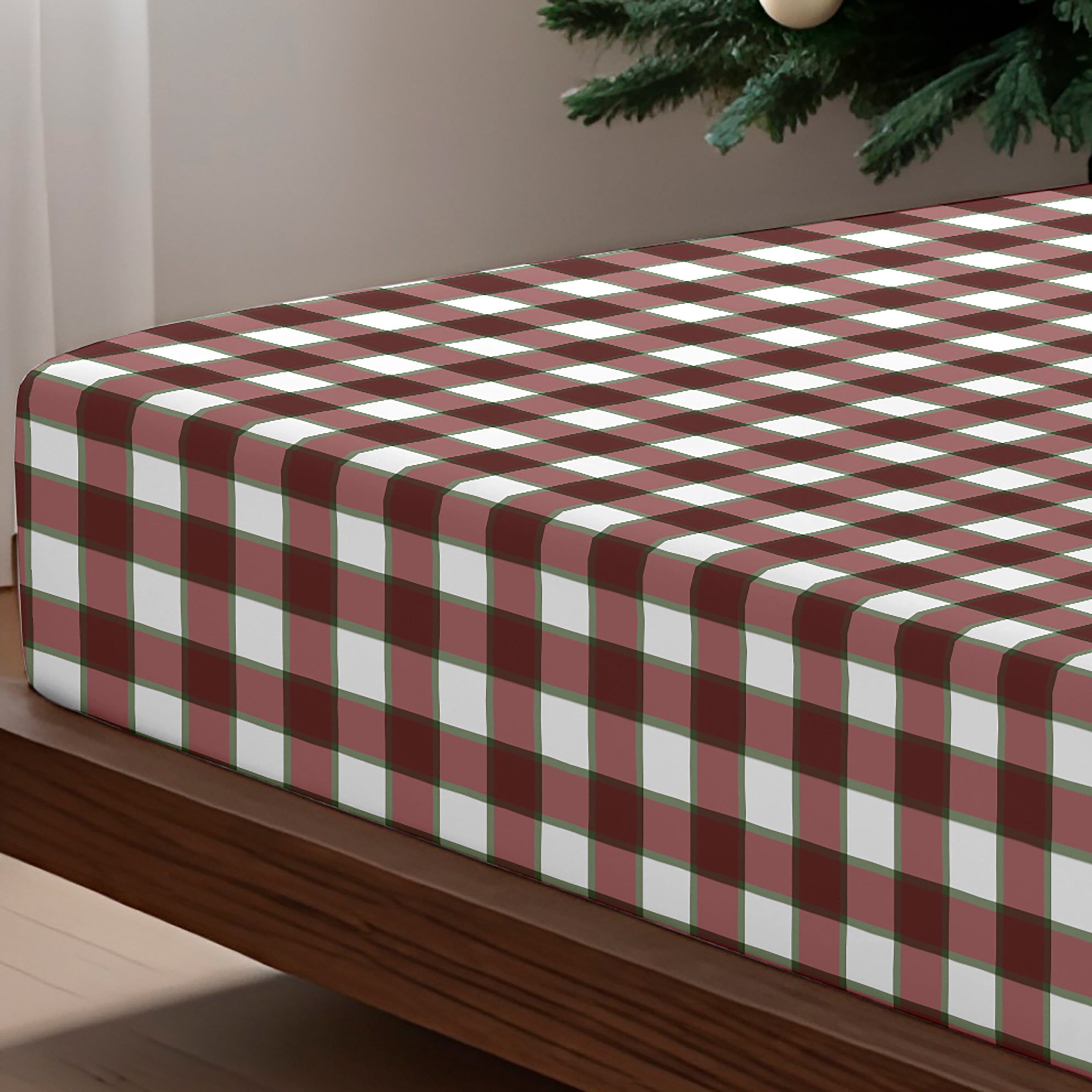 Grande parure de draps de Noël Vichy 100 % coton