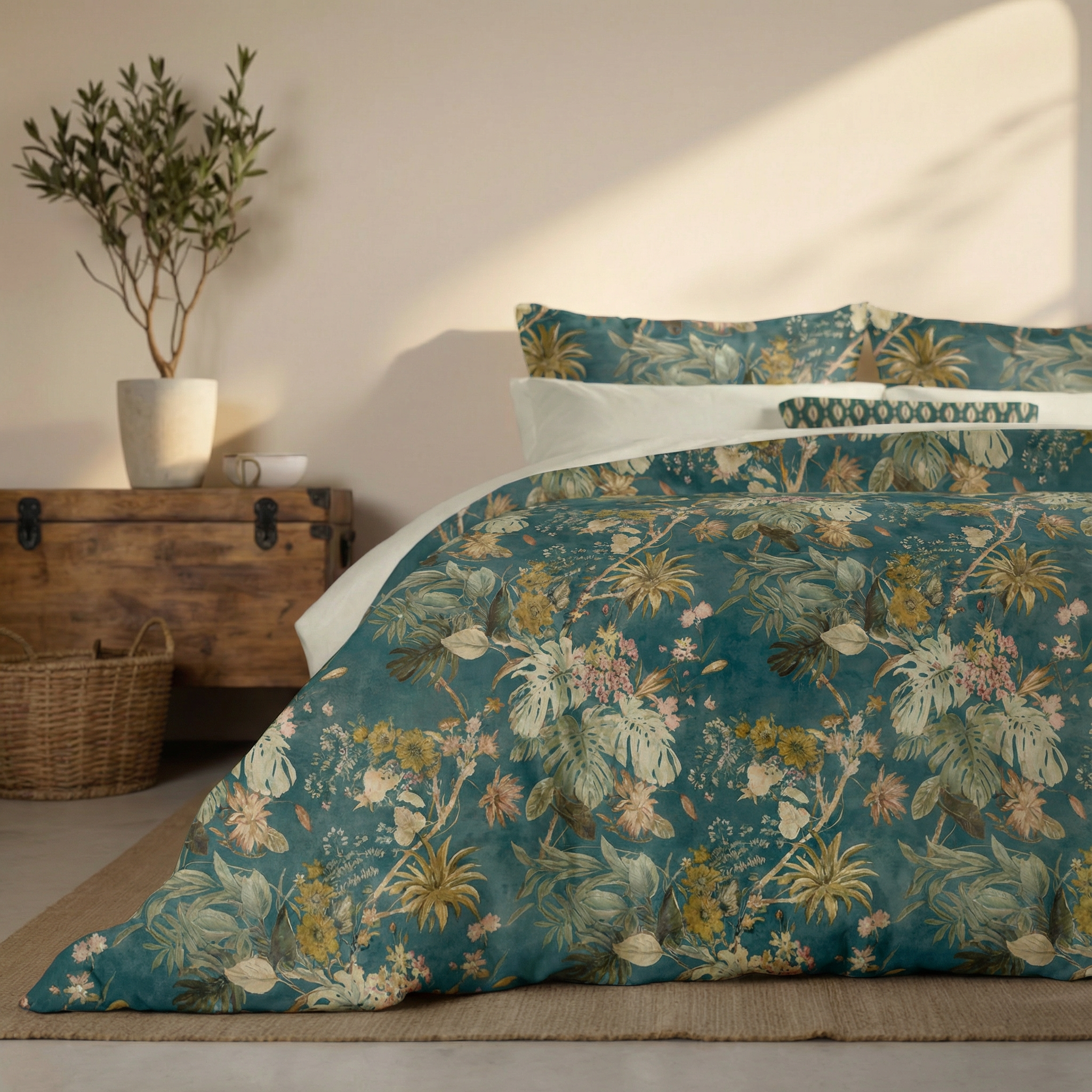 Housse de couette en percale Aspe Blue, 200 fils au pouce carré