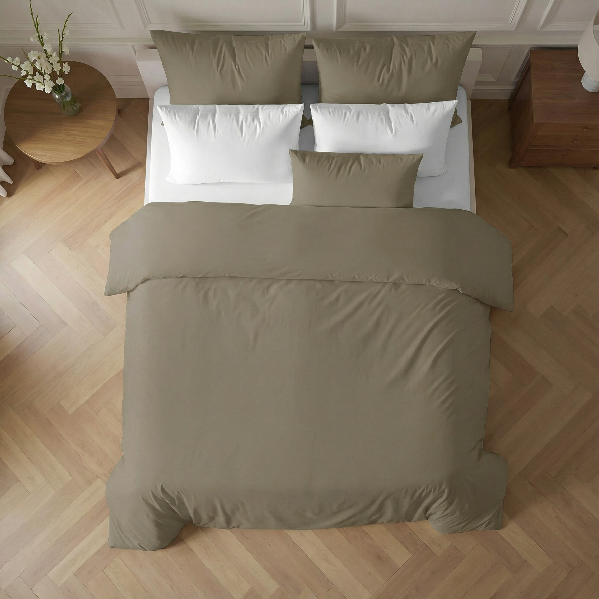 Greige percale duvet cover, 200 thread count