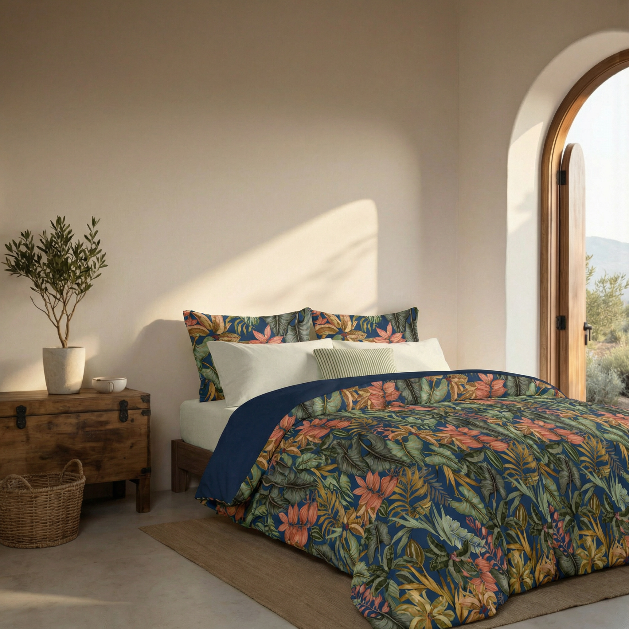 Housse de couette réversible Loriguilla en percale 200 fils/cm²