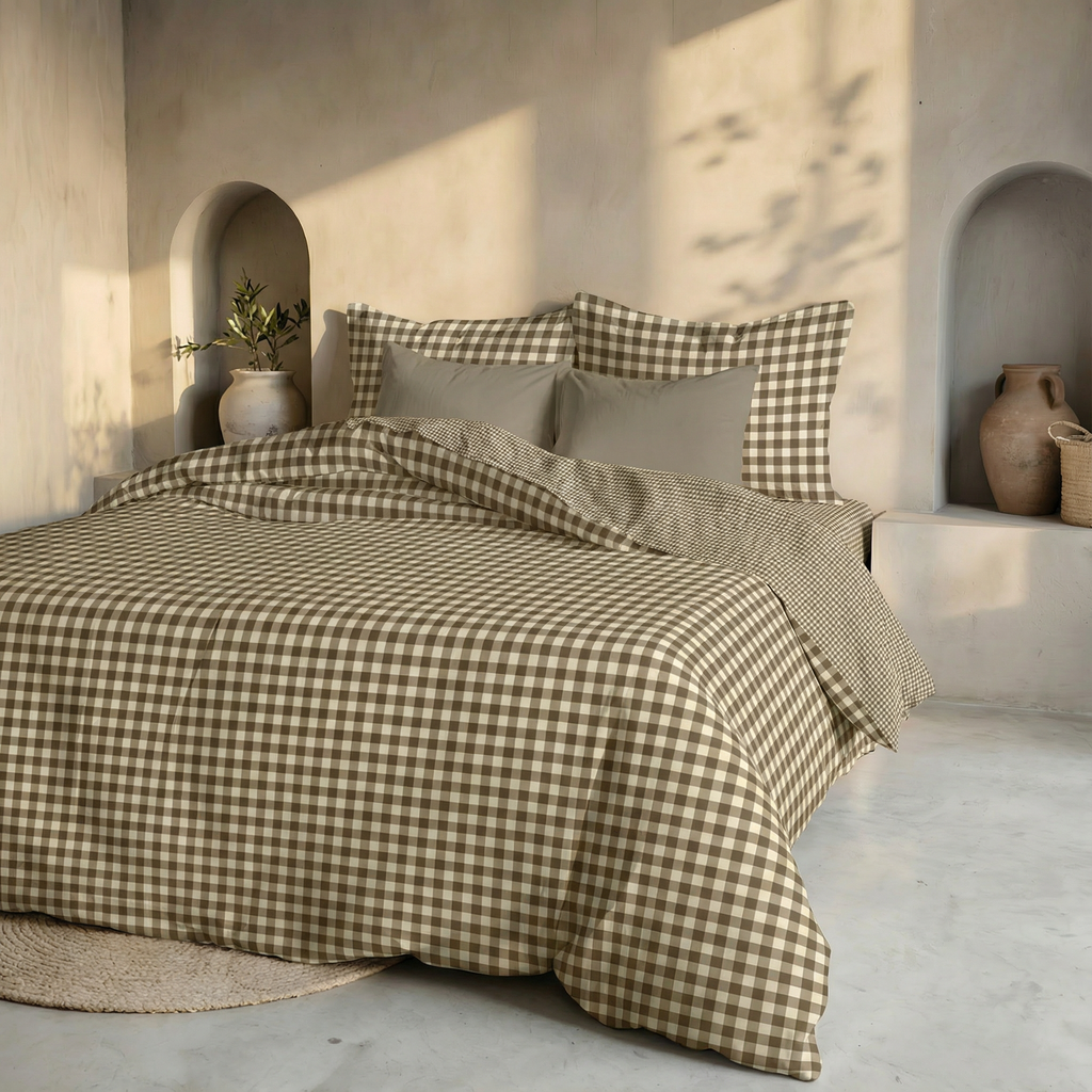 Funda nórdica reversible Aielo Marrón percal 200 hilos