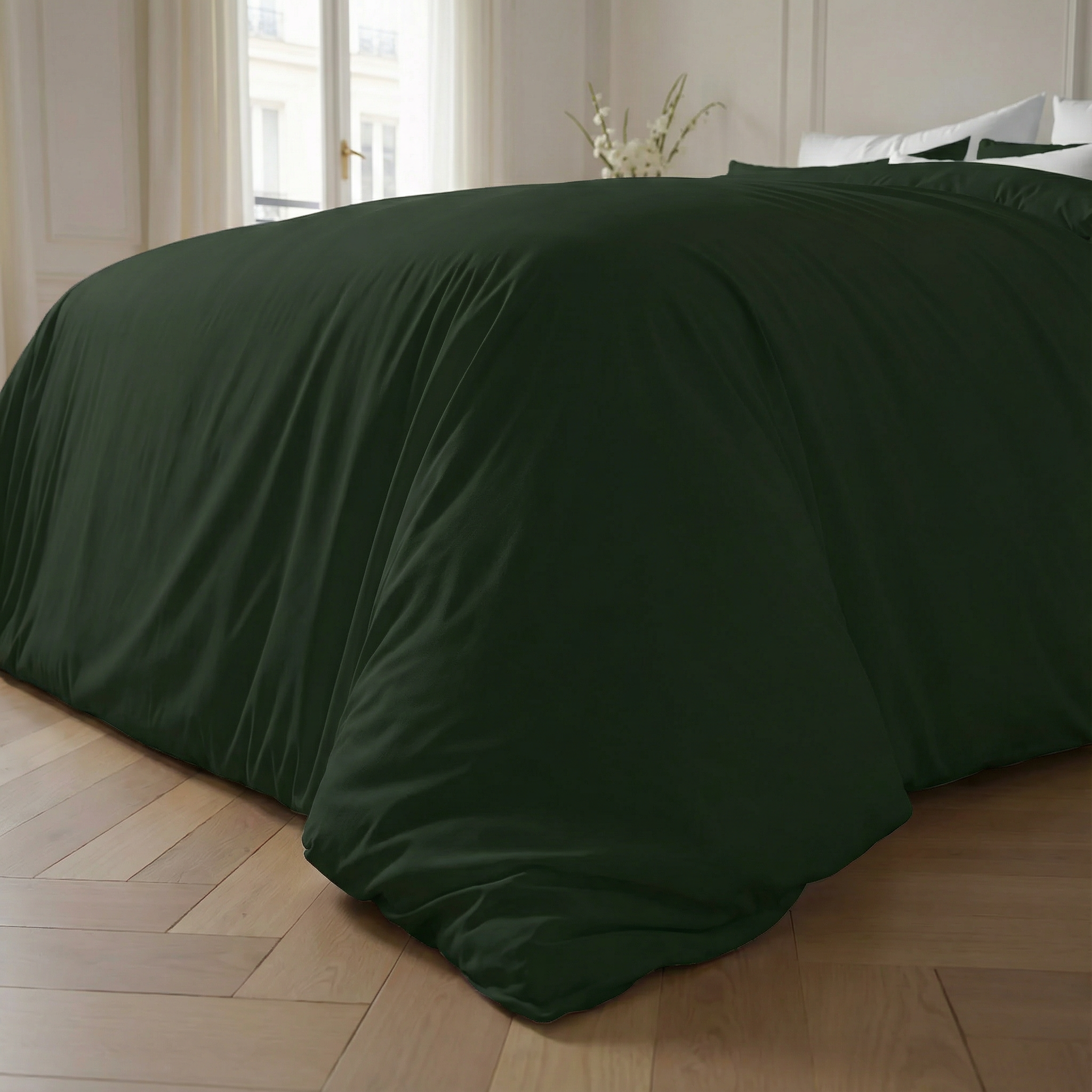 Dark Green Percale Duvet Cover 200 Thread Count
