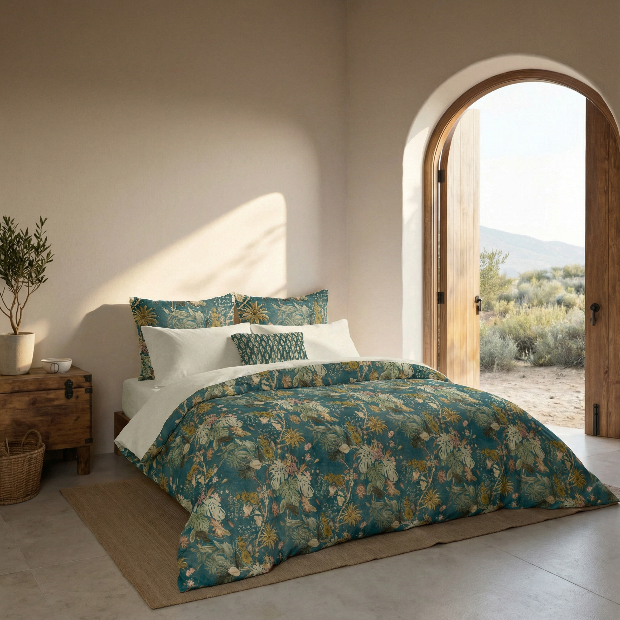 Housse de couette en percale Aspe Blue, 200 fils au pouce carré