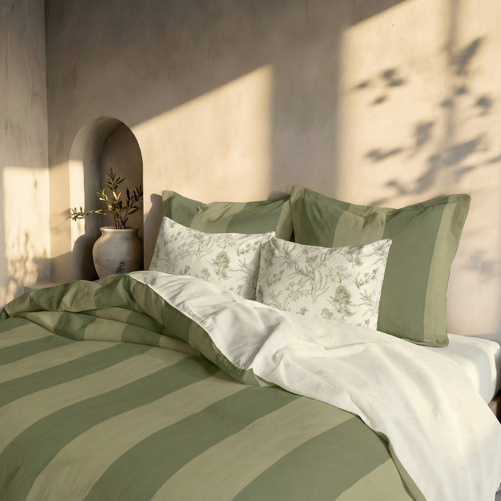 Romani Green percale duvet cover 200 thread count