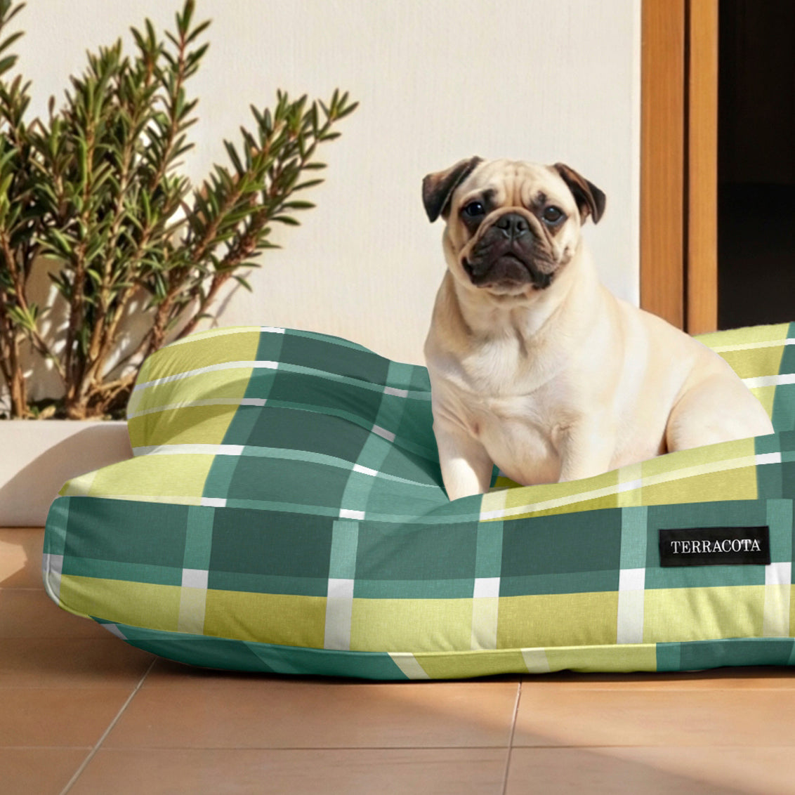 Cama de mascota 100% algodón antimanchas Sutton Esmeralda