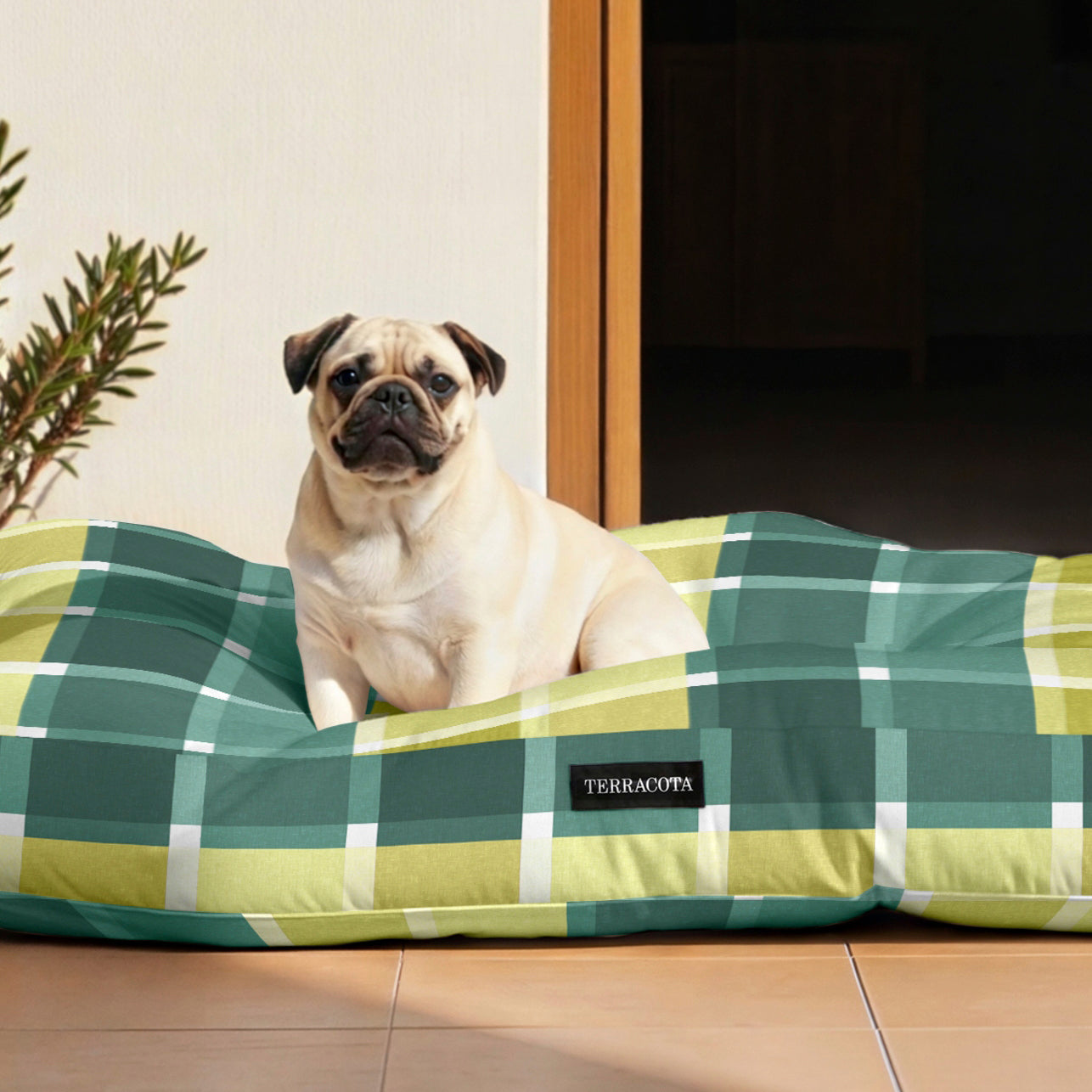 Cama de mascota 100% algodón antimanchas Sutton Esmeralda
