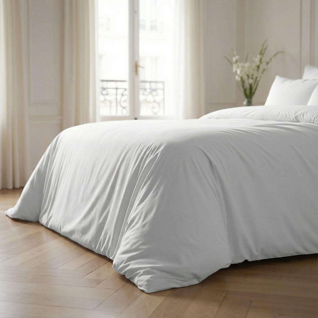 Housse de couette en percale blanc optique 200 fils