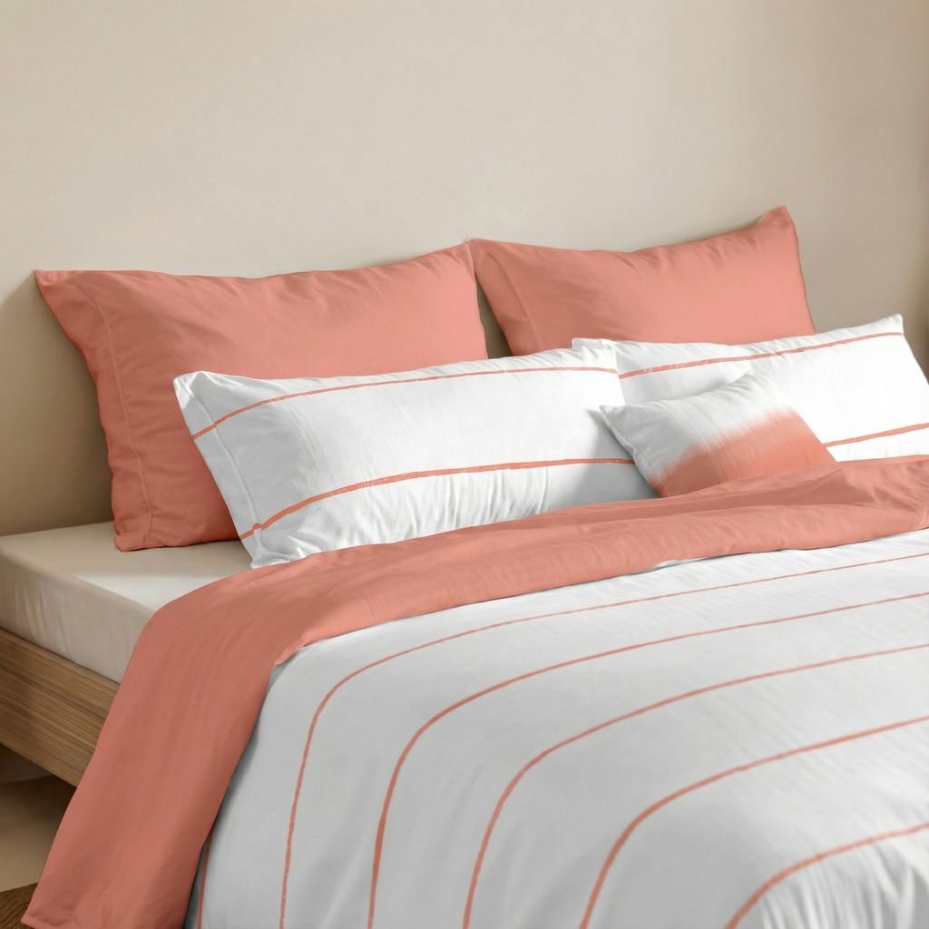 Housse de couette réversible en percale, 200 fils/cm², Corail Ibiza