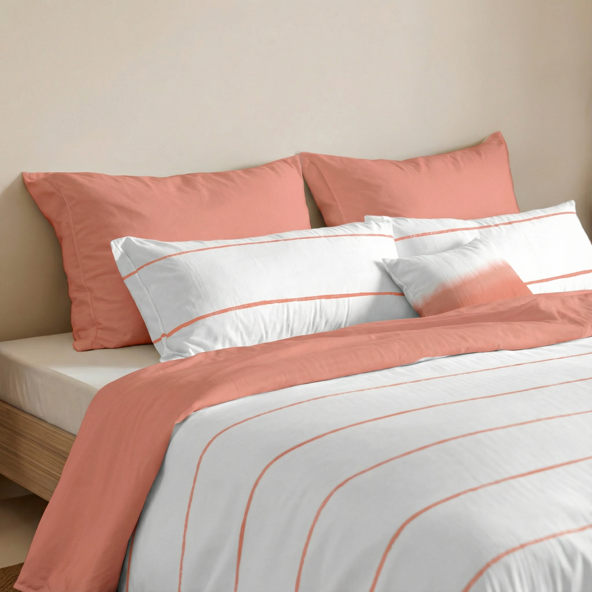 Housse de couette réversible en percale, 200 fils/cm², Corail Ibiza