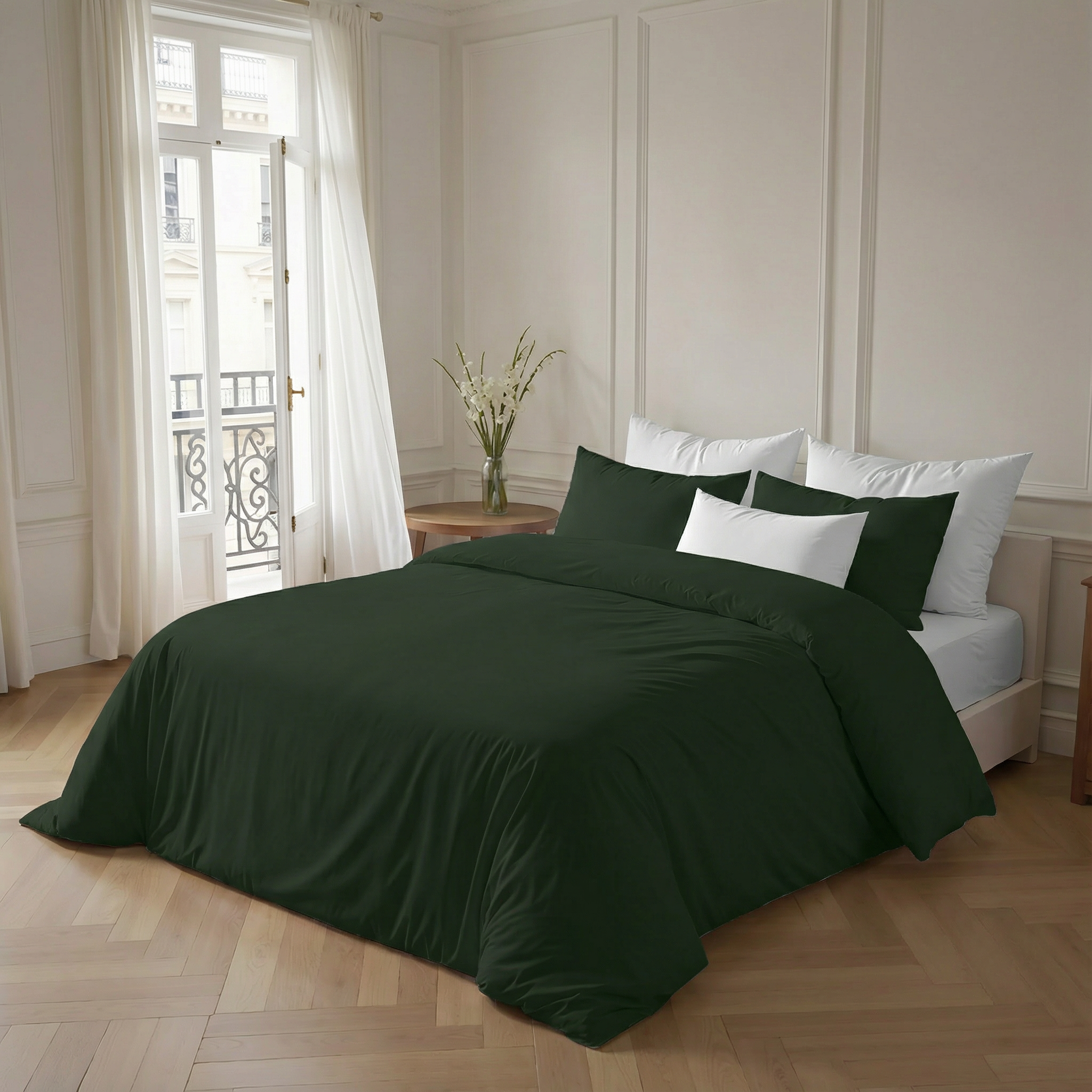 Dark Green Percale Duvet Cover 200 Thread Count