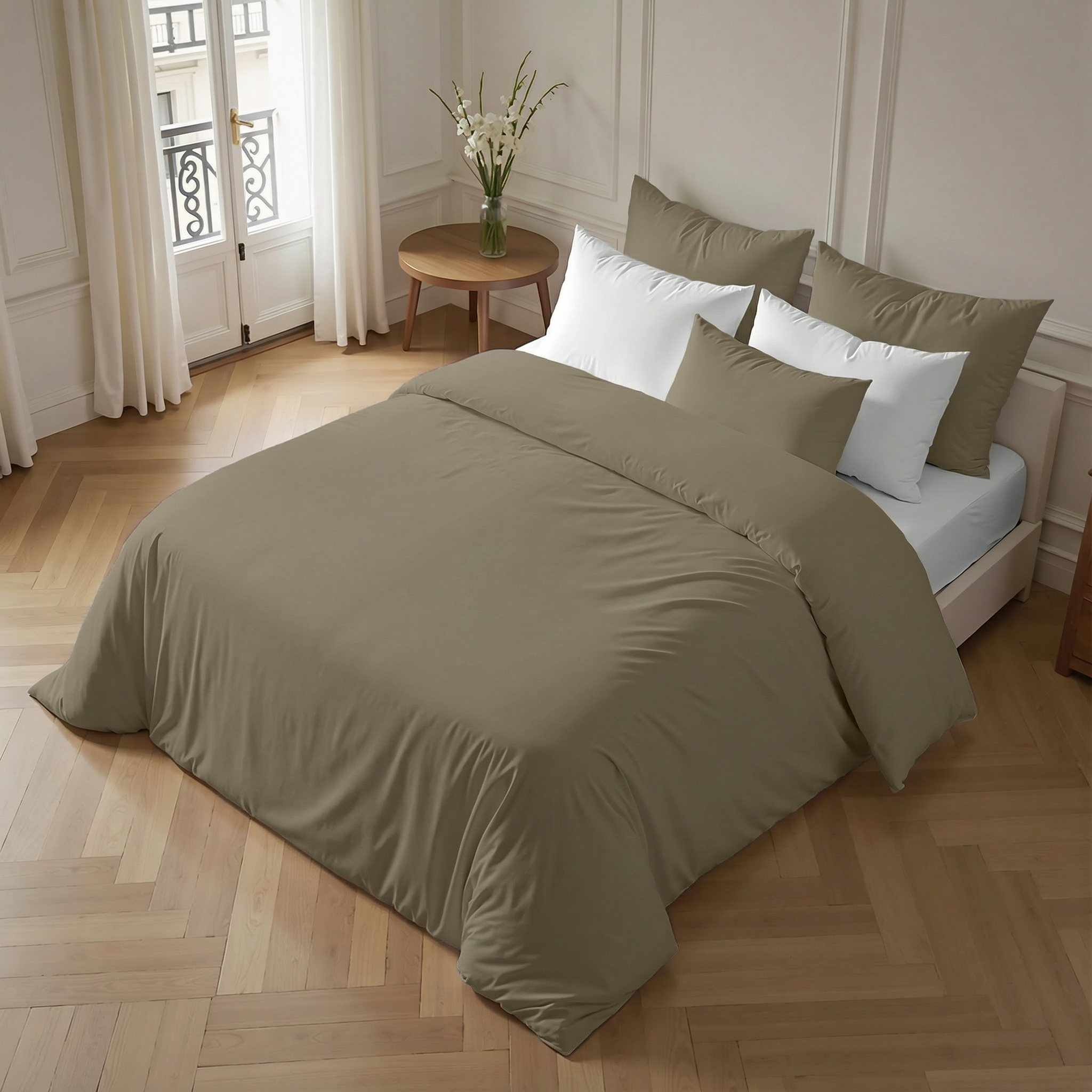 Greige percale duvet cover, 200 thread count