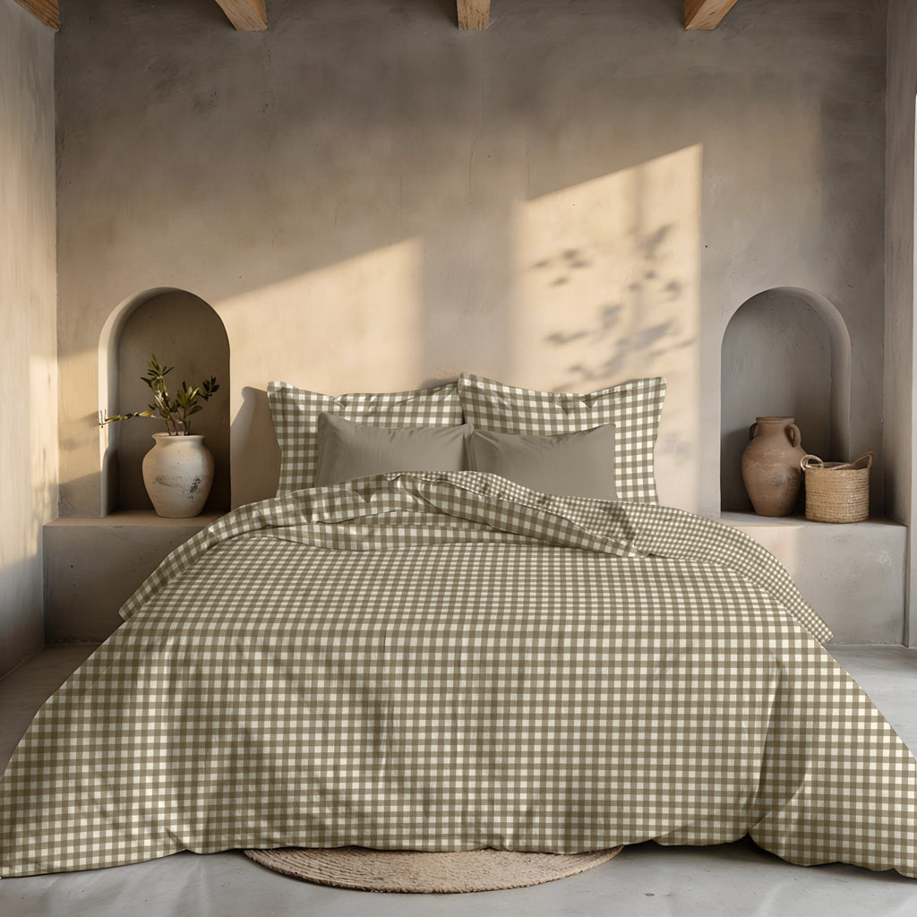 Funda nórdica reversible Aielo Marrón percal 200 hilos