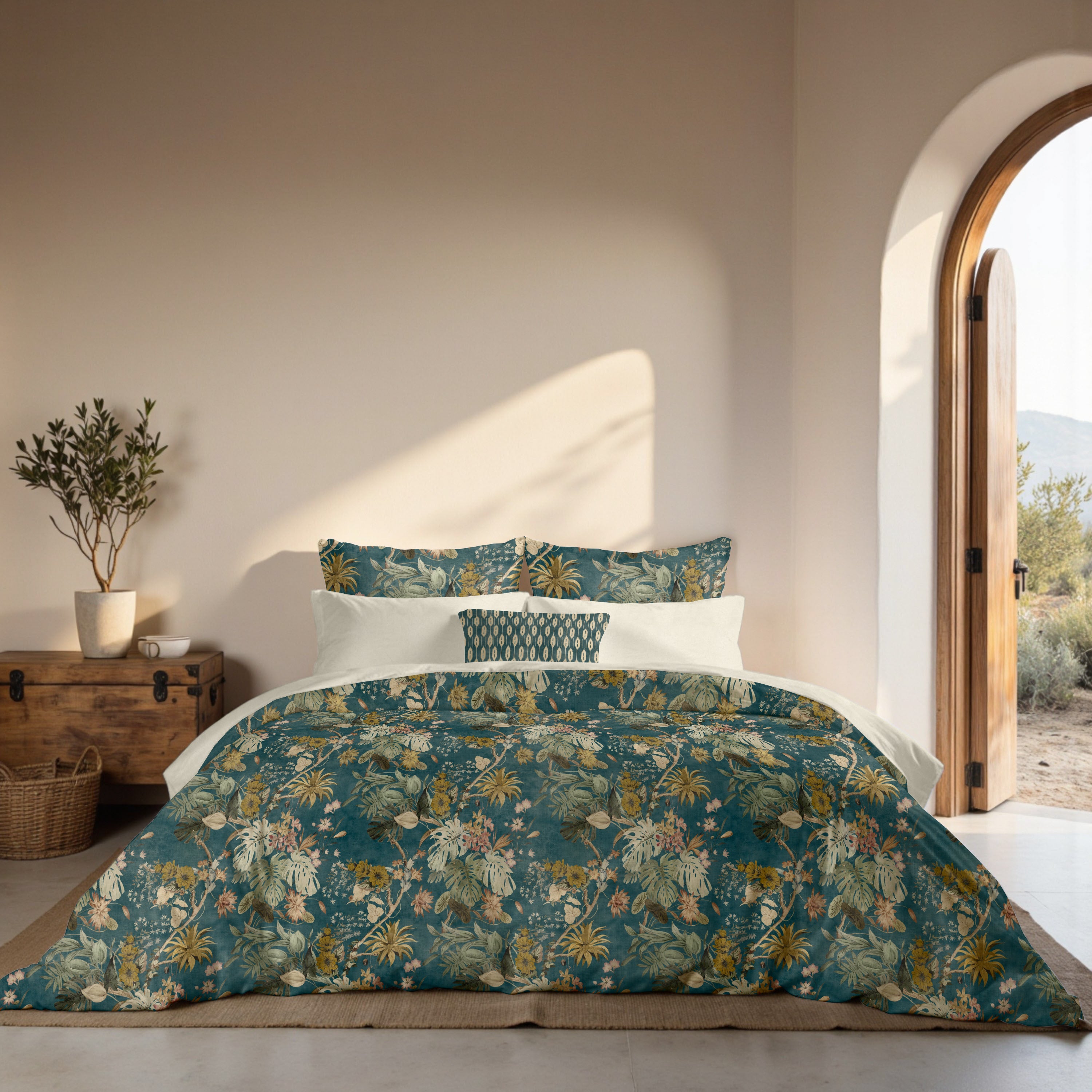 Housse de couette en percale Aspe Blue, 200 fils au pouce carré