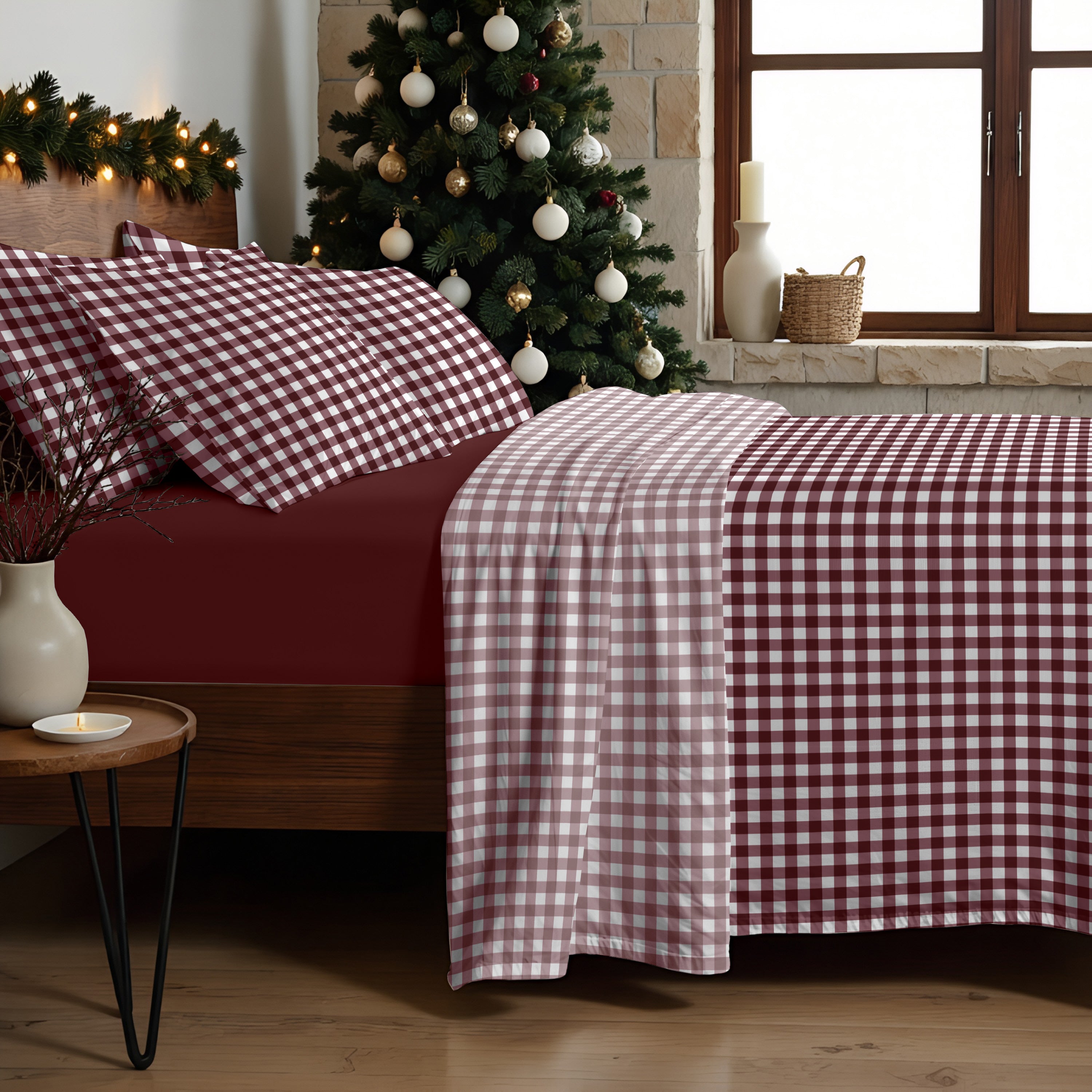 Christmas Vichy 100% cotton sheet set