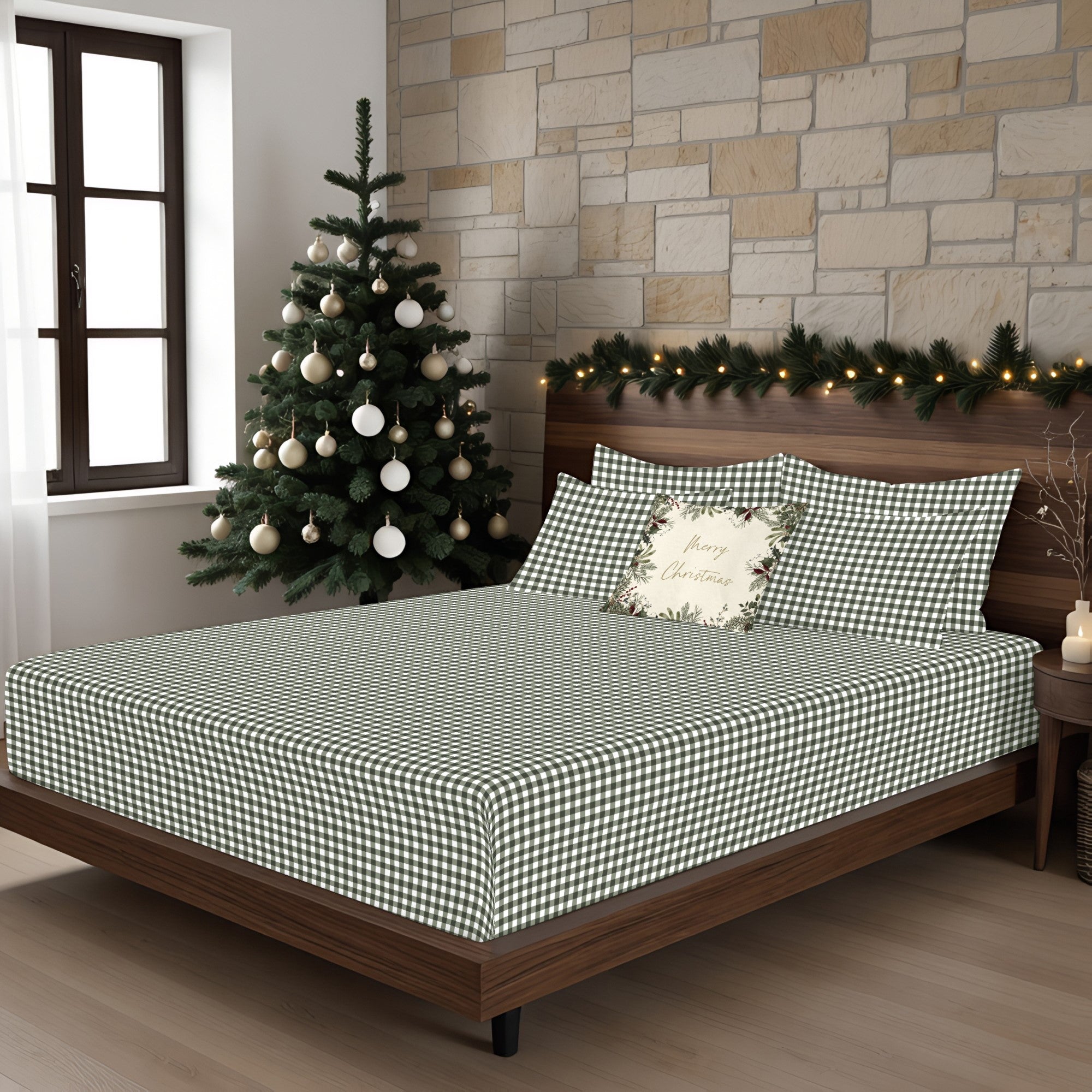 Christmas Vichy Green Sheet Set 100% Cotton