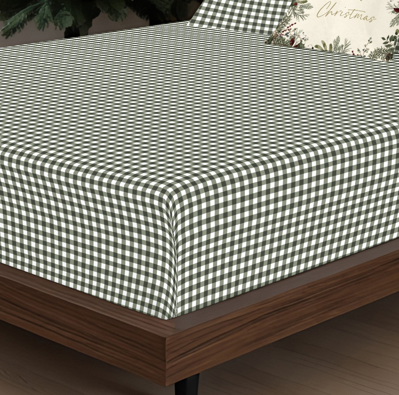 Xmas Vichy Green 100% cotton fitted sheet