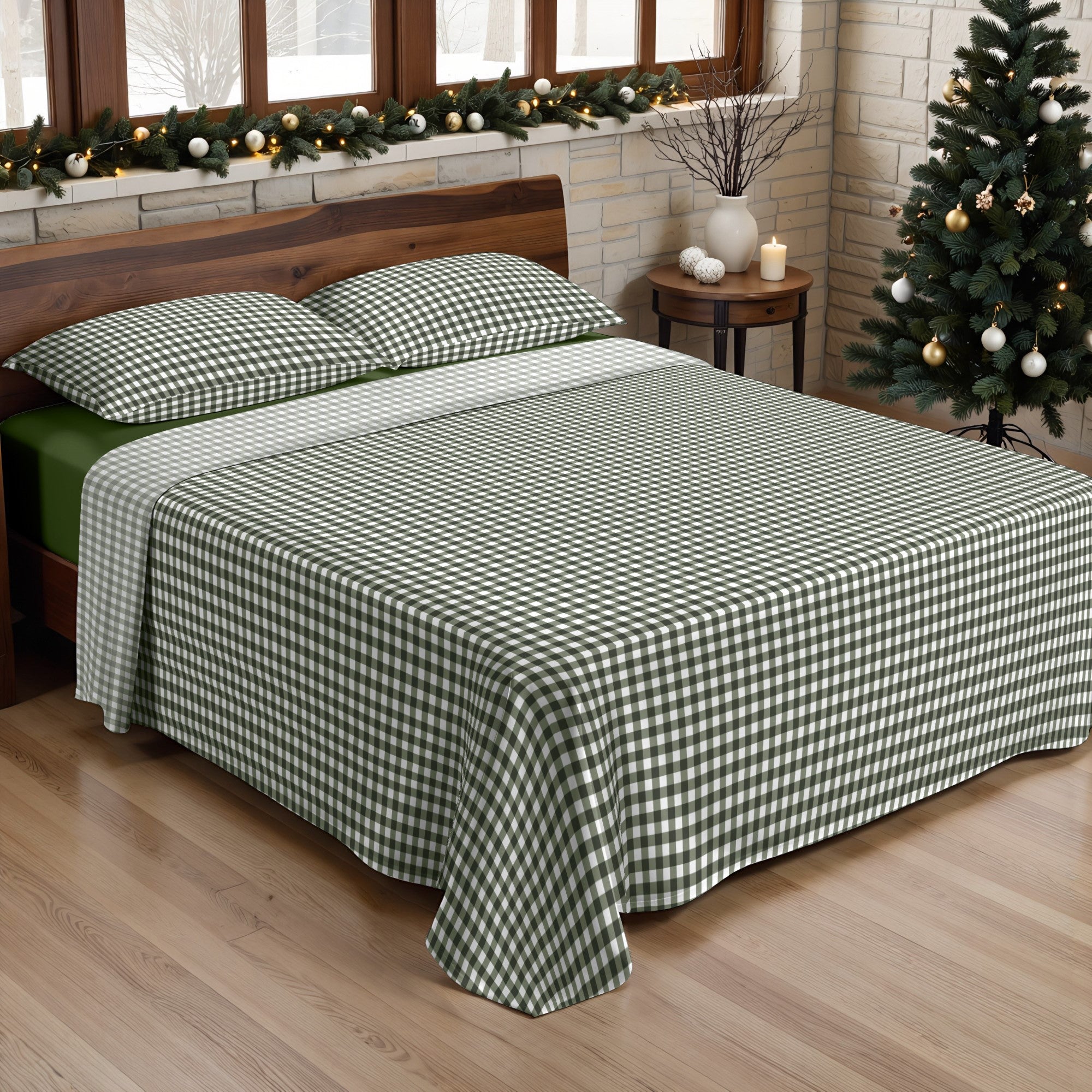 Christmas Vichy Green Sheet Set 100% Cotton