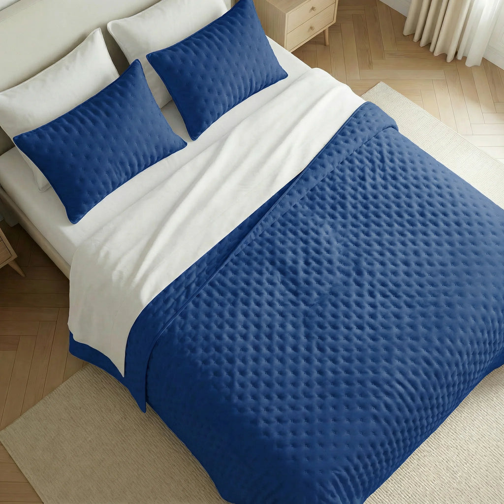 Plain quilted bedspread, Cobalt Blue, soft to the touch