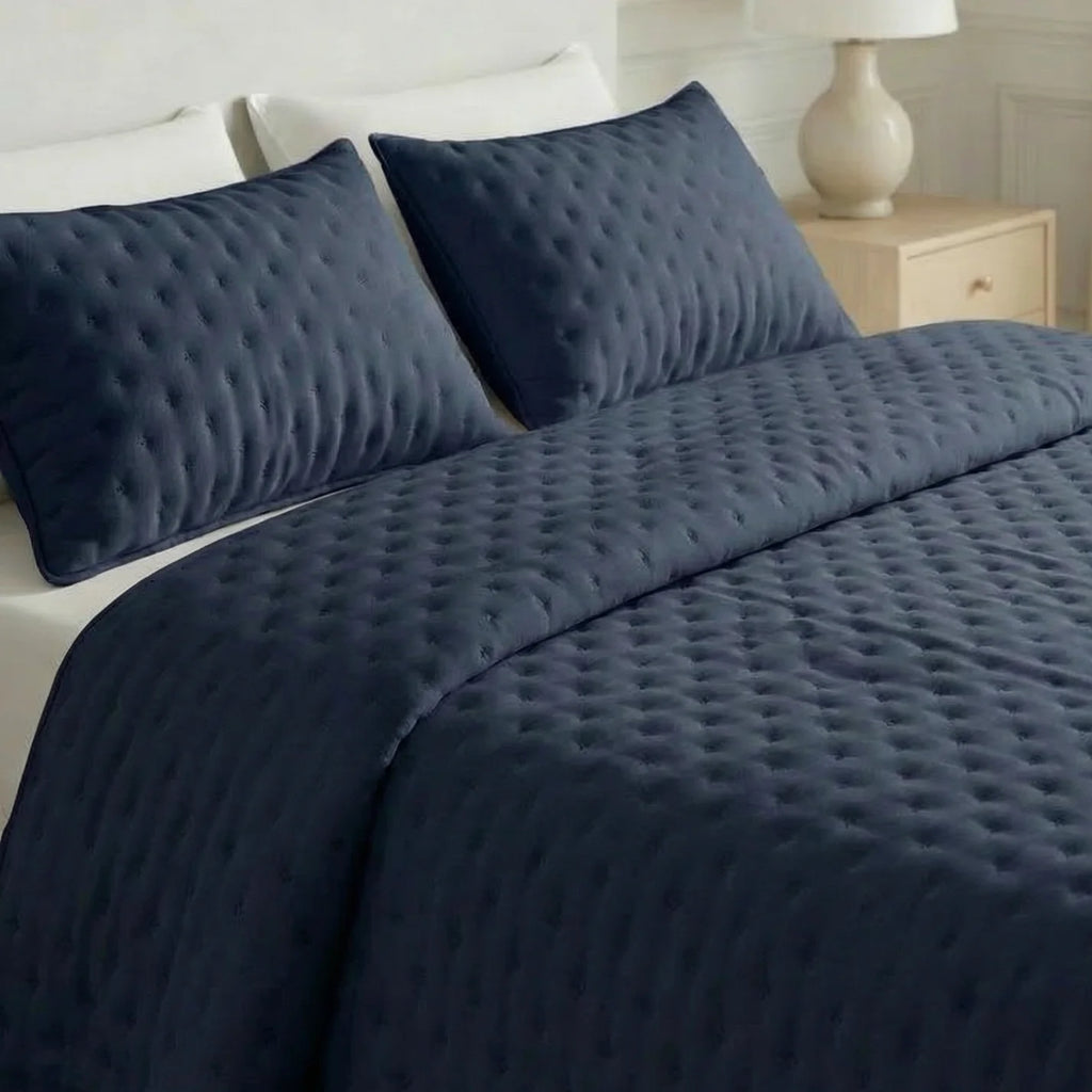 Colcha lisa acolchada Azul Oscuro tacto suave