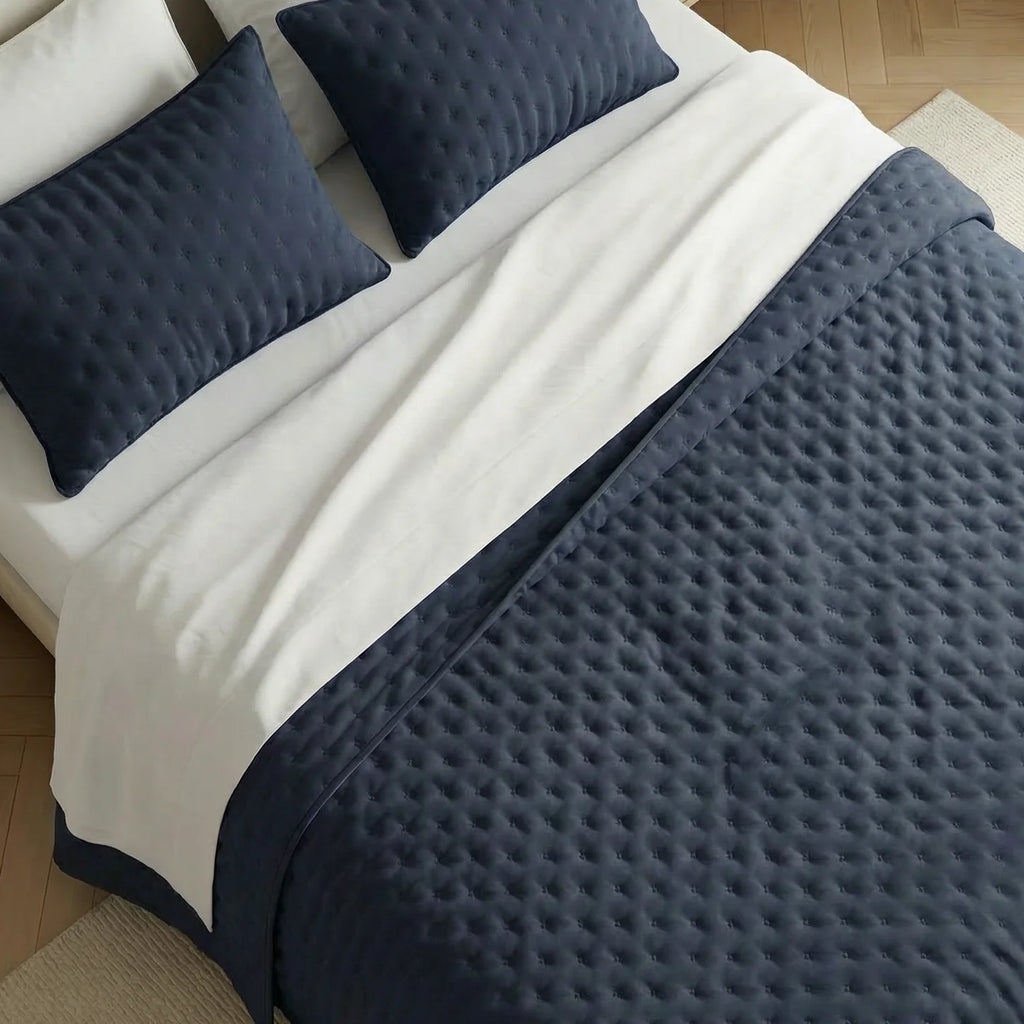 Colcha lisa acolchada Azul Oscuro tacto suave
