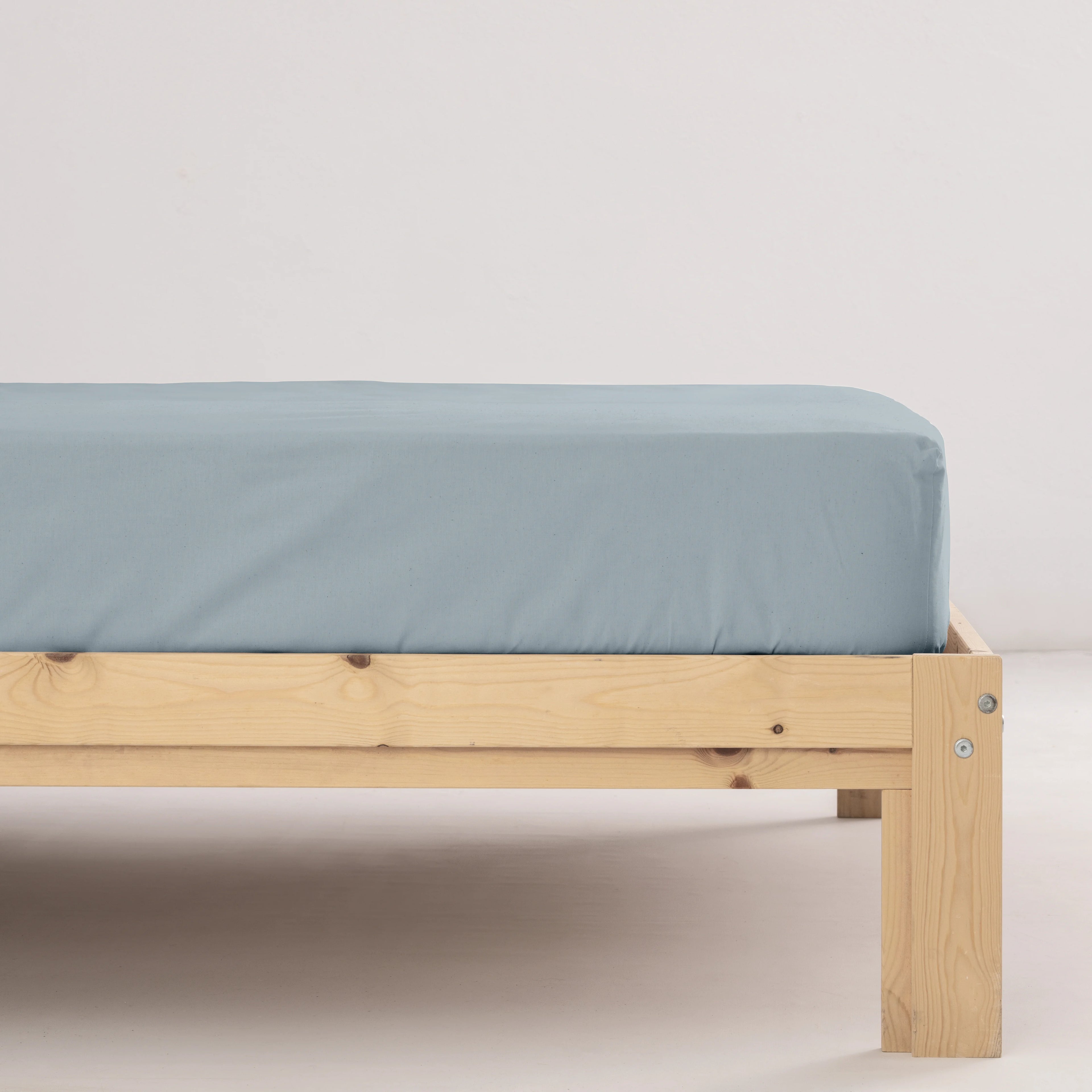 Drap-housse uni, percale douce bleue, 200 fils/cm²