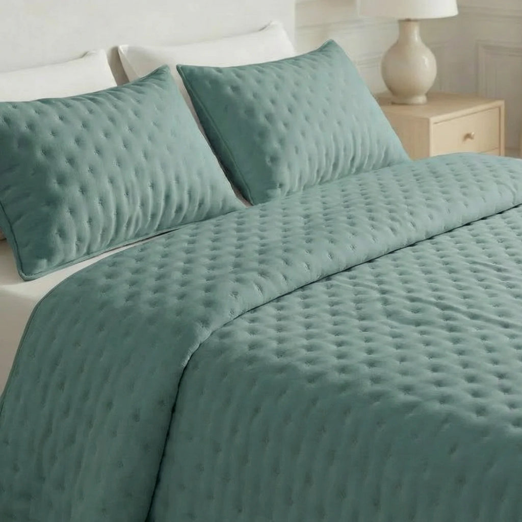 Couvre-lit matelassé uni, bleu turquoise, doux au toucher