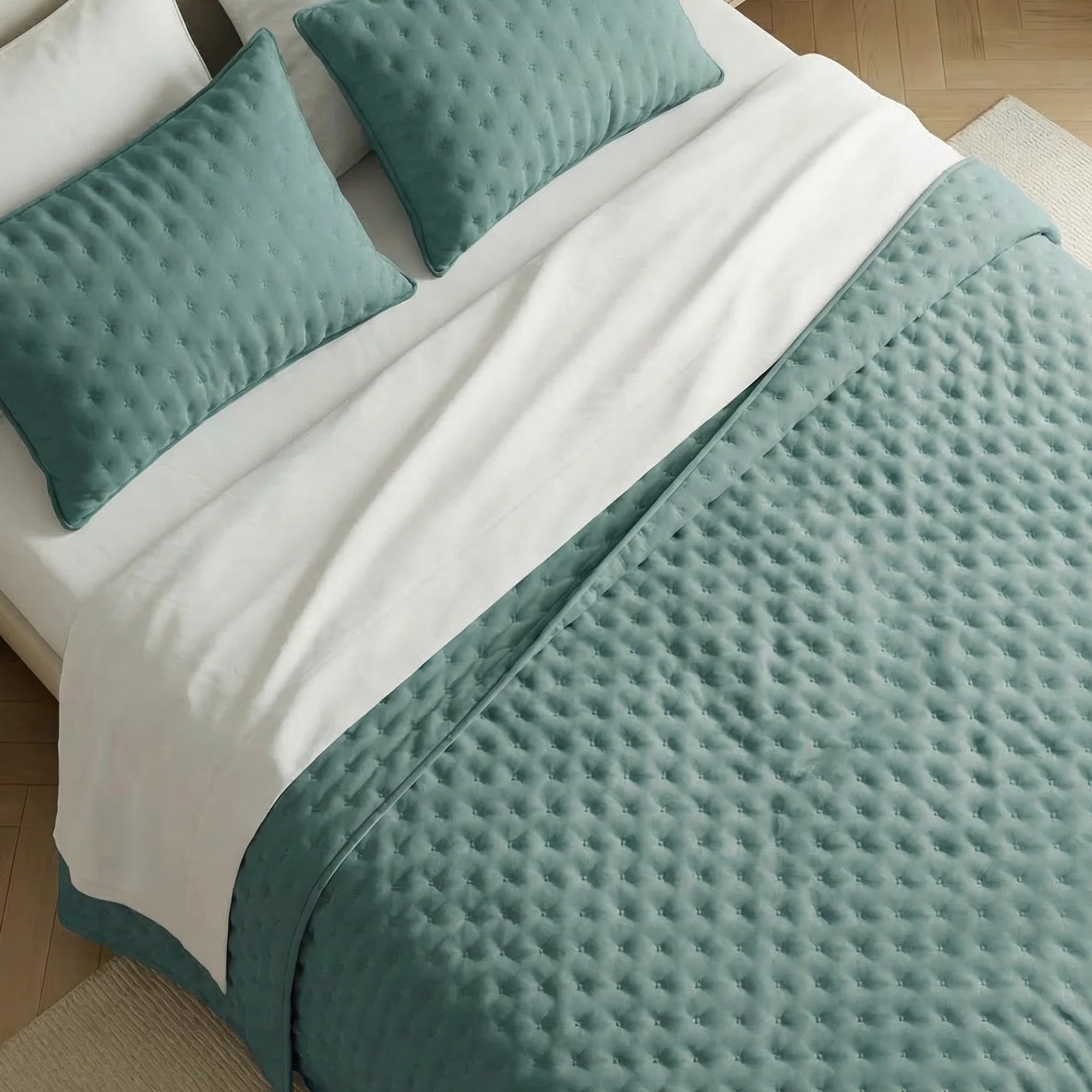 Couvre-lit matelassé uni, bleu turquoise, doux au toucher