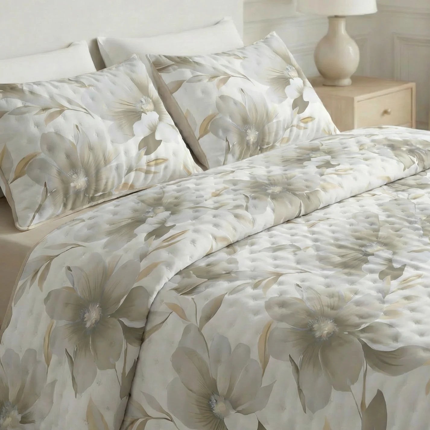 Bloom Beige printed bouti quilt soft touch