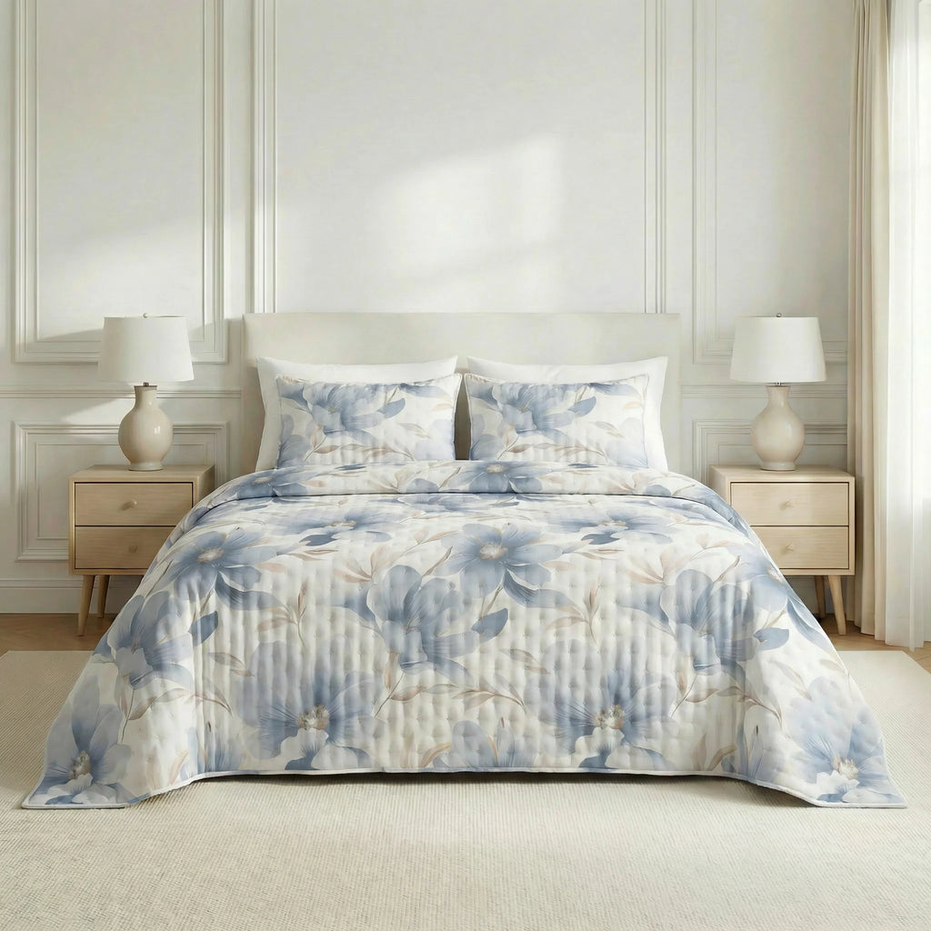 Bloom Blue printed bouti quilt soft touch