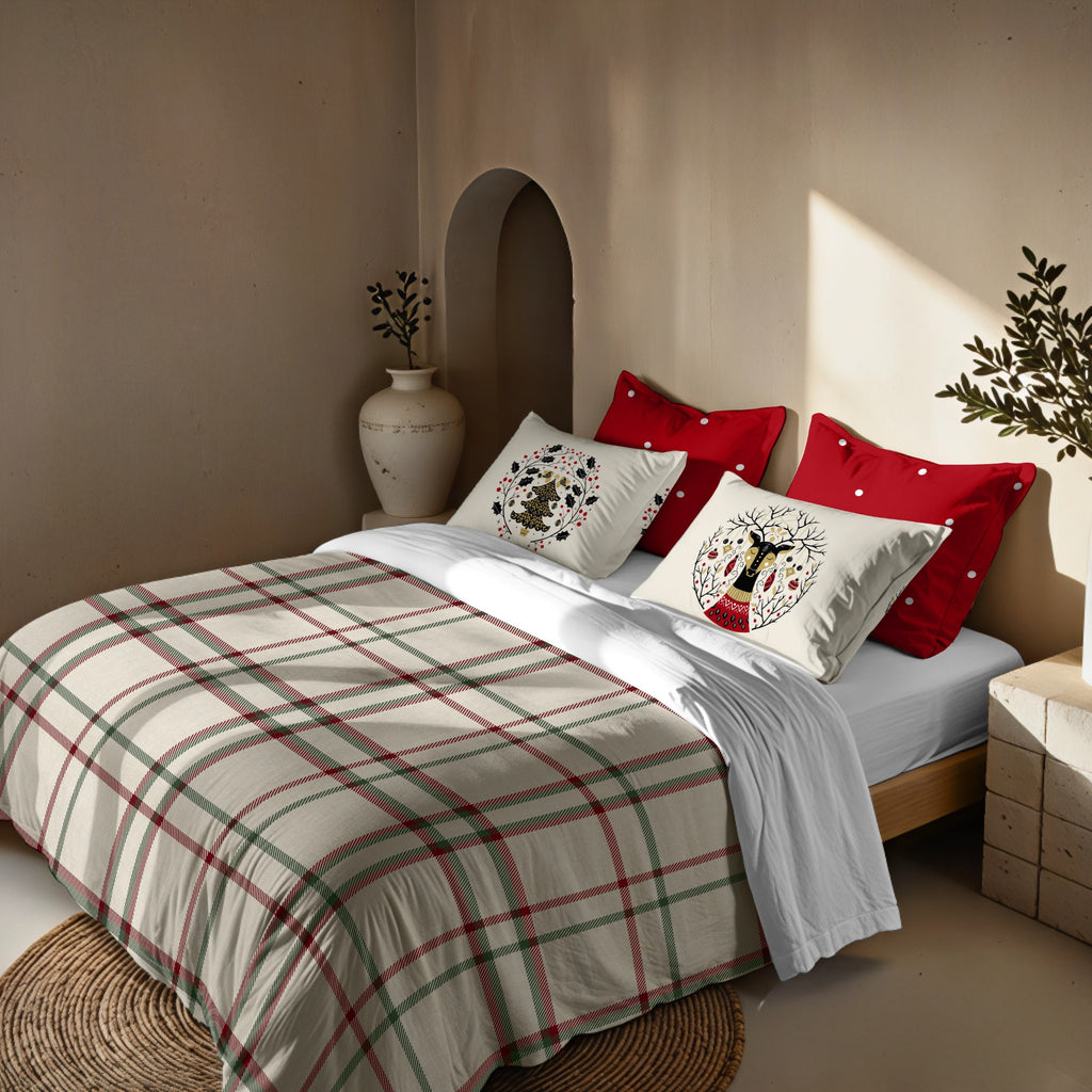 Duvet cover with clicks 100% cotton Christmas squares