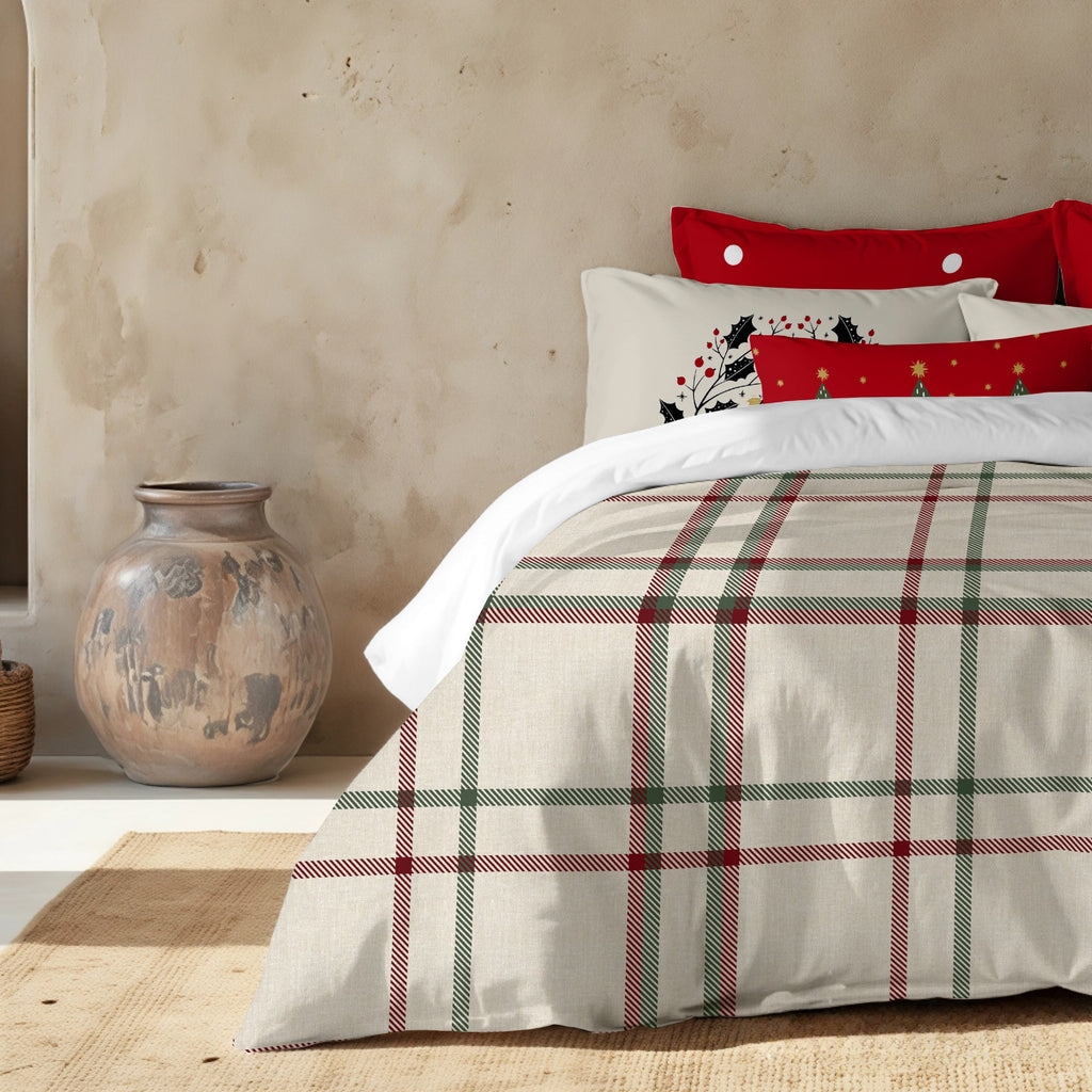 Duvet cover with clicks 100% cotton Christmas squares