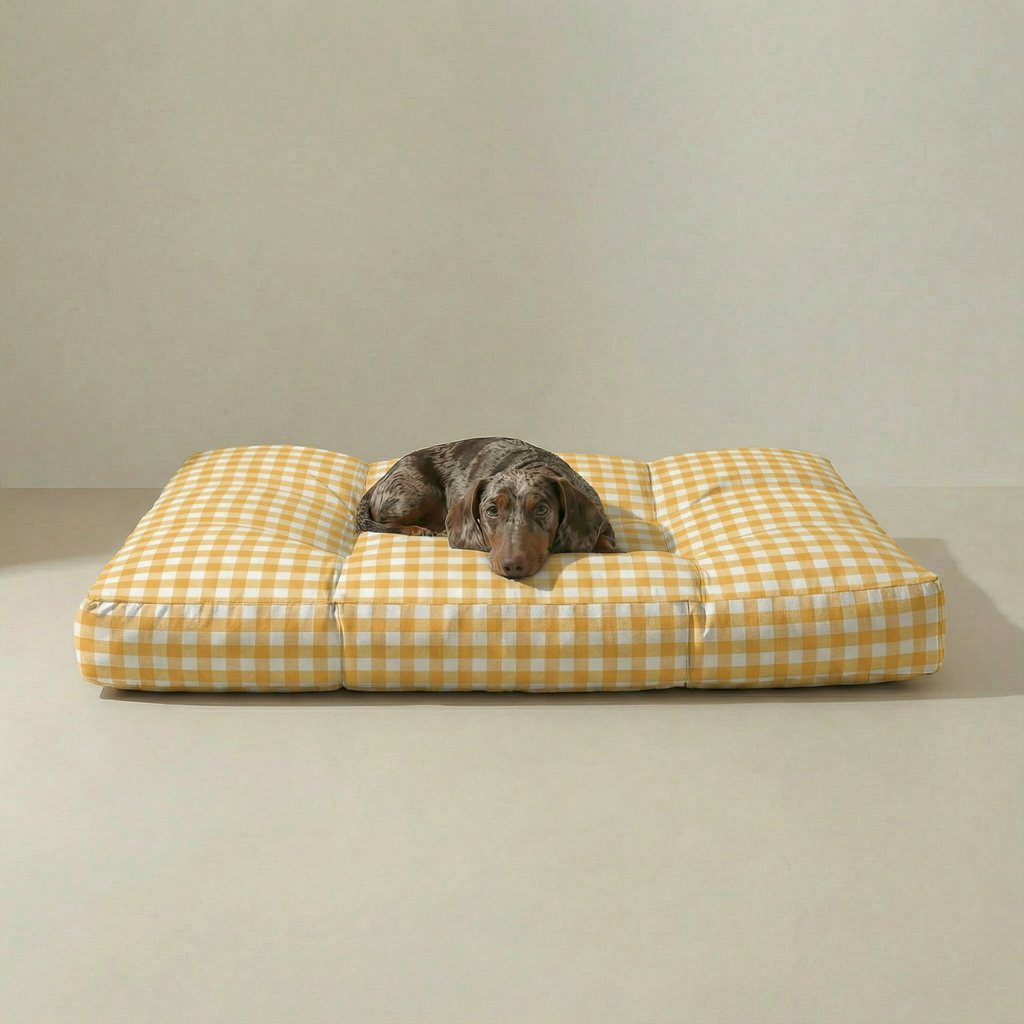 Cama para mascota gruesa y acolchada con acabado antimanchas Vichy Amarillo