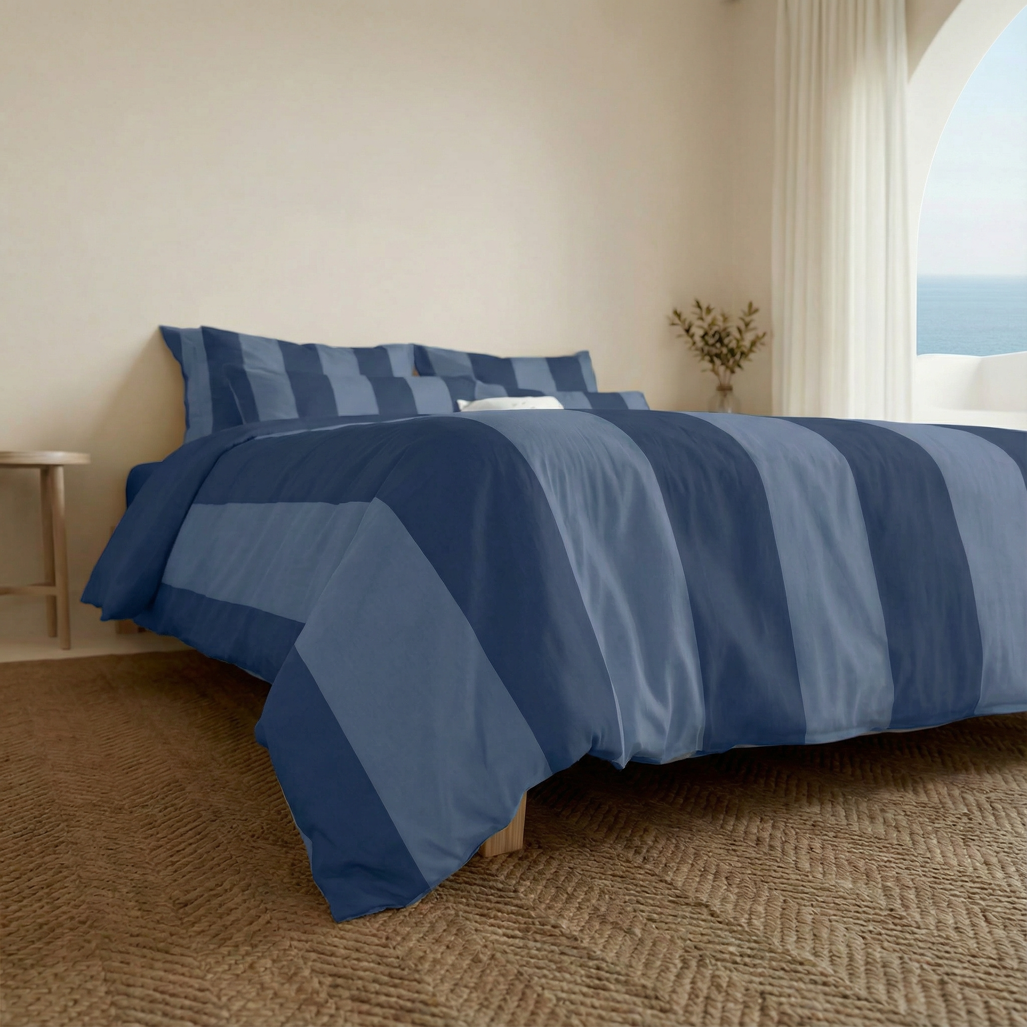 Romani Blue percale duvet cover, 200 thread count