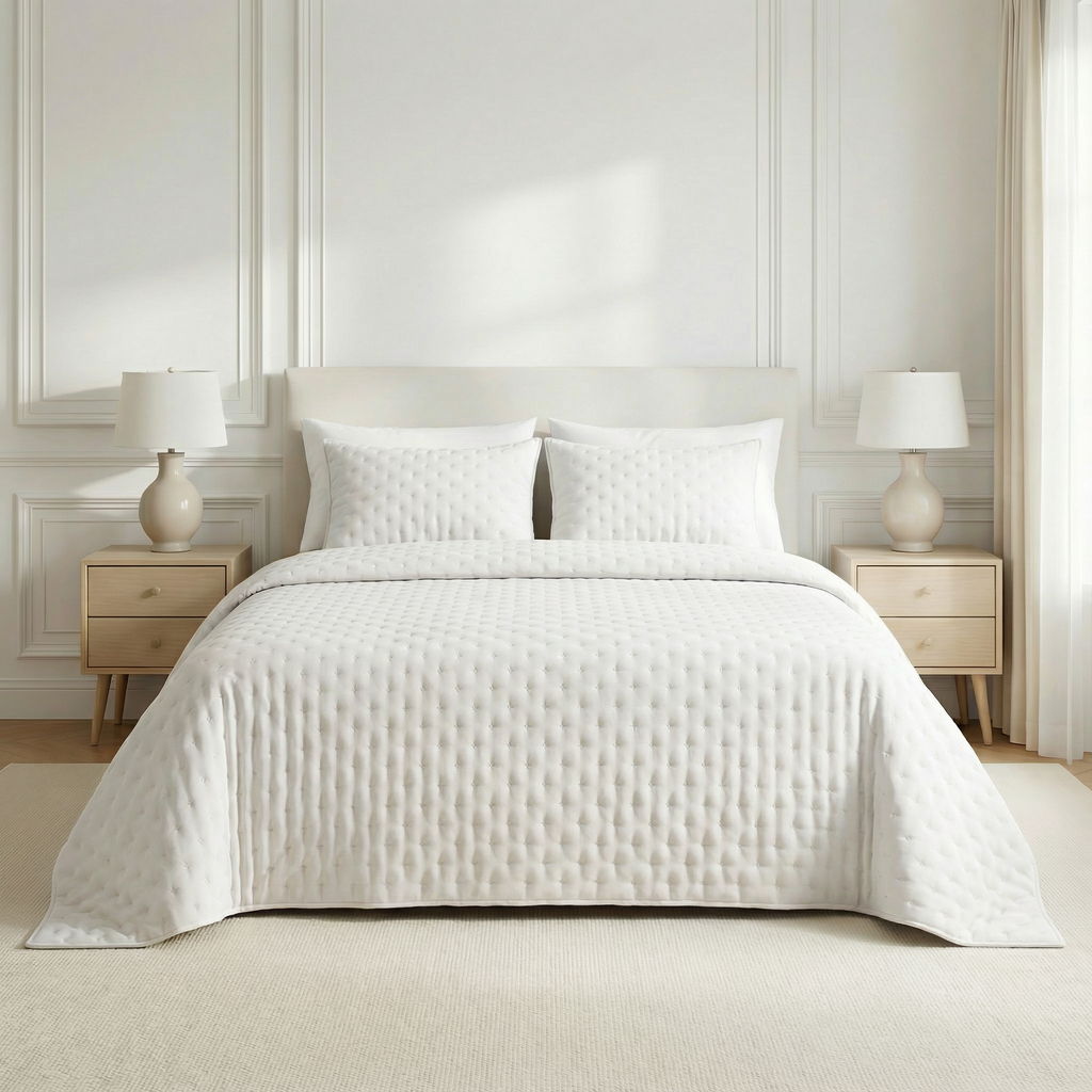 Colcha lisa acolchada Blanco tacto suave