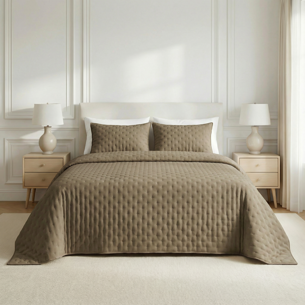 Colcha lisa acolchada Marrón tacto suave