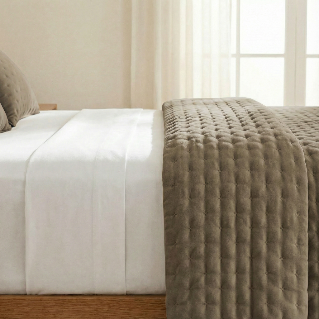 Colcha lisa acolchada Marrón tacto suave