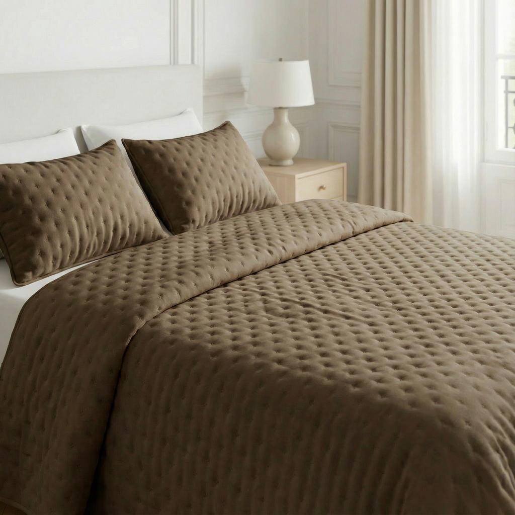 Colcha lisa acolchada Marrón tacto suave