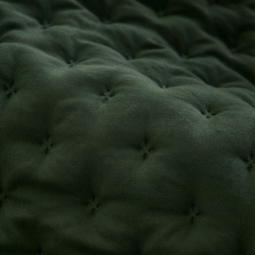 Colcha lisa acolchada Verde Botella tacto suave