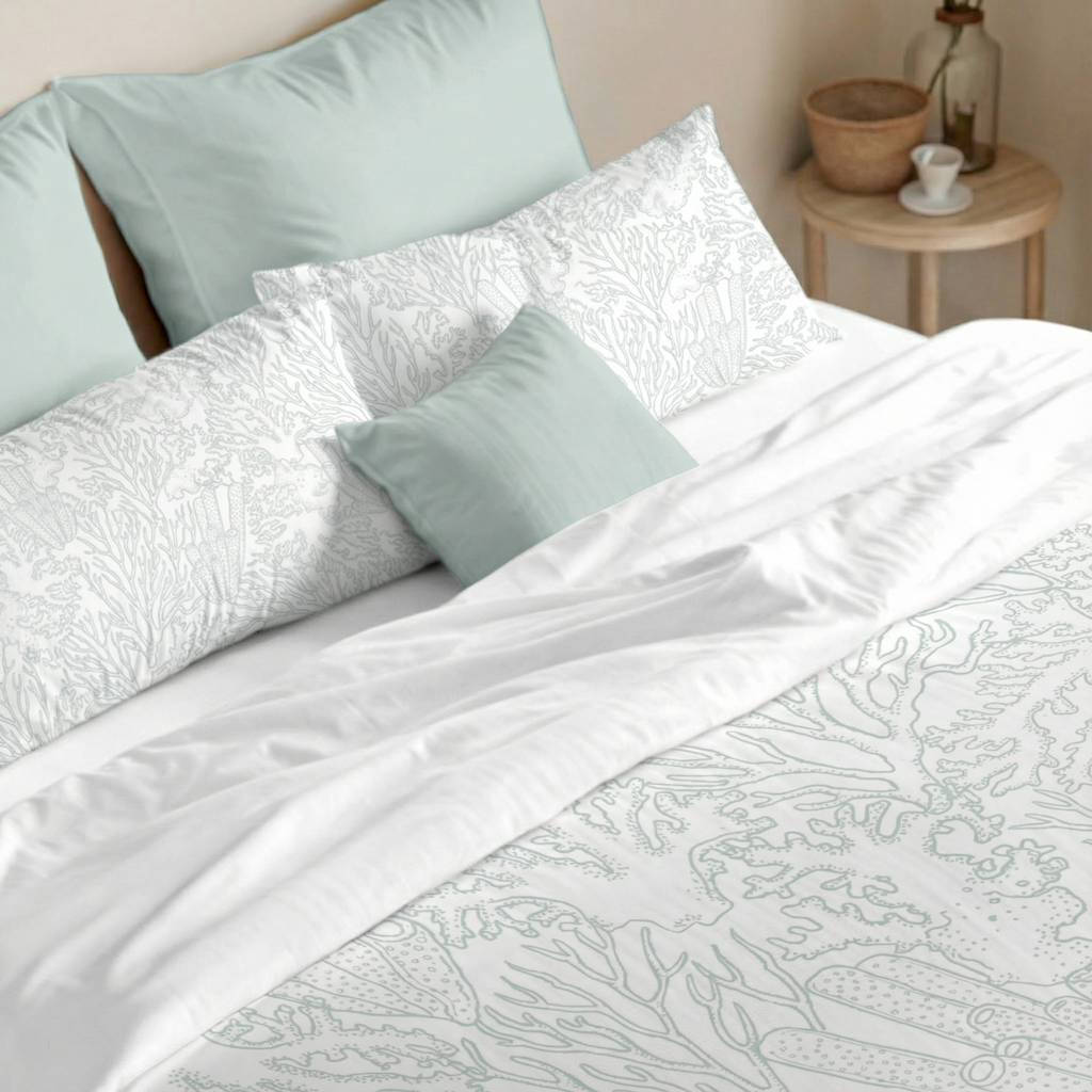 Begur Mint 200 Thread Count Percale Duvet Cover