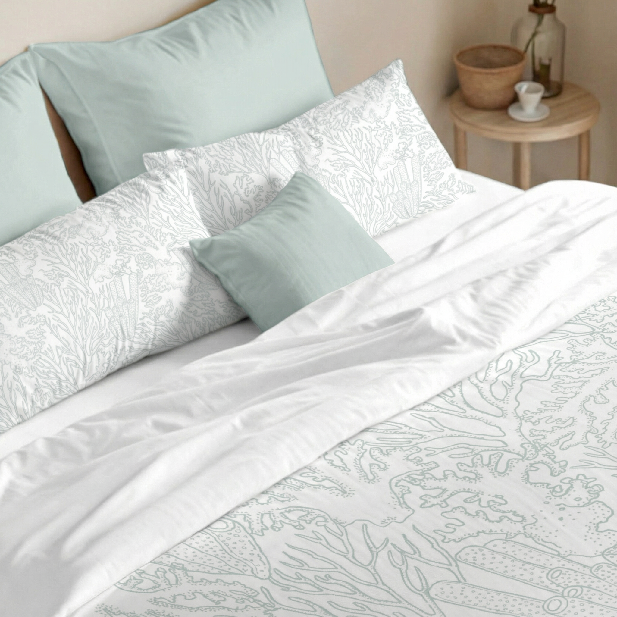 Begur Mint 200 Thread Count Percale Duvet Cover