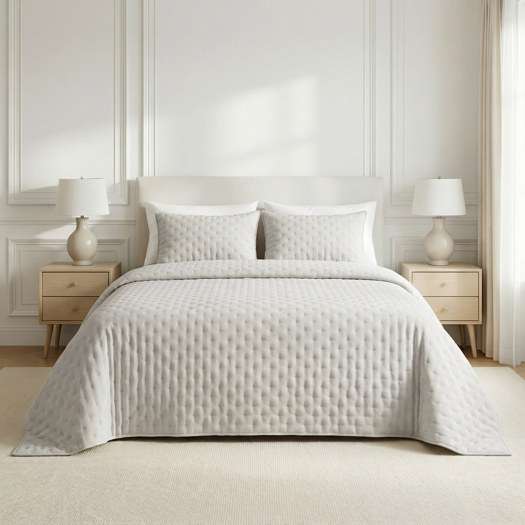 Colcha lisa acolchada Gris Plata tacto suave