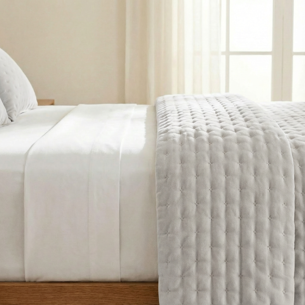 Colcha lisa acolchada Gris Plata tacto suave