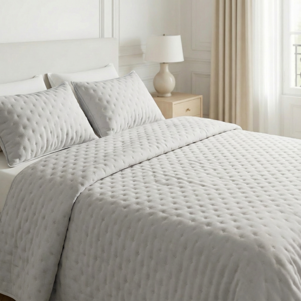 Colcha lisa acolchada Gris Plata tacto suave