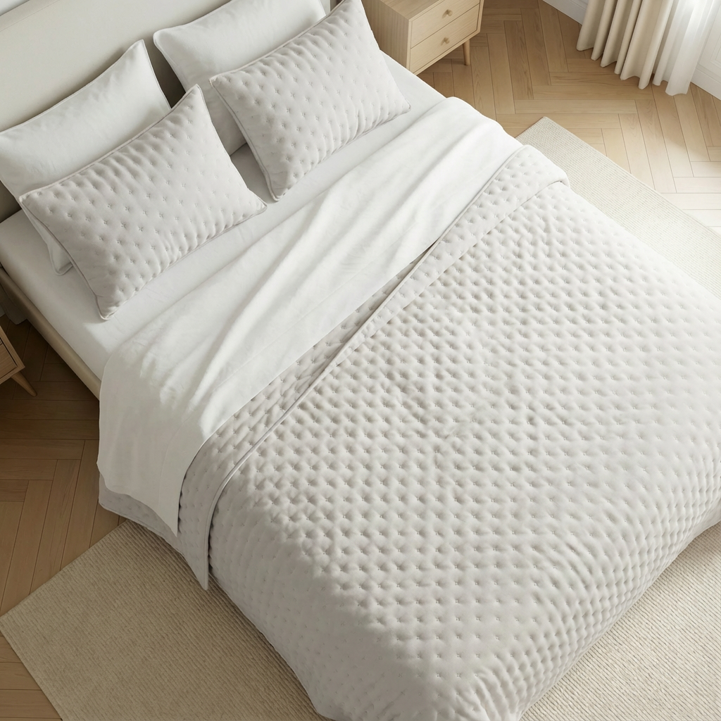 Colcha lisa acolchada Gris Plata tacto suave