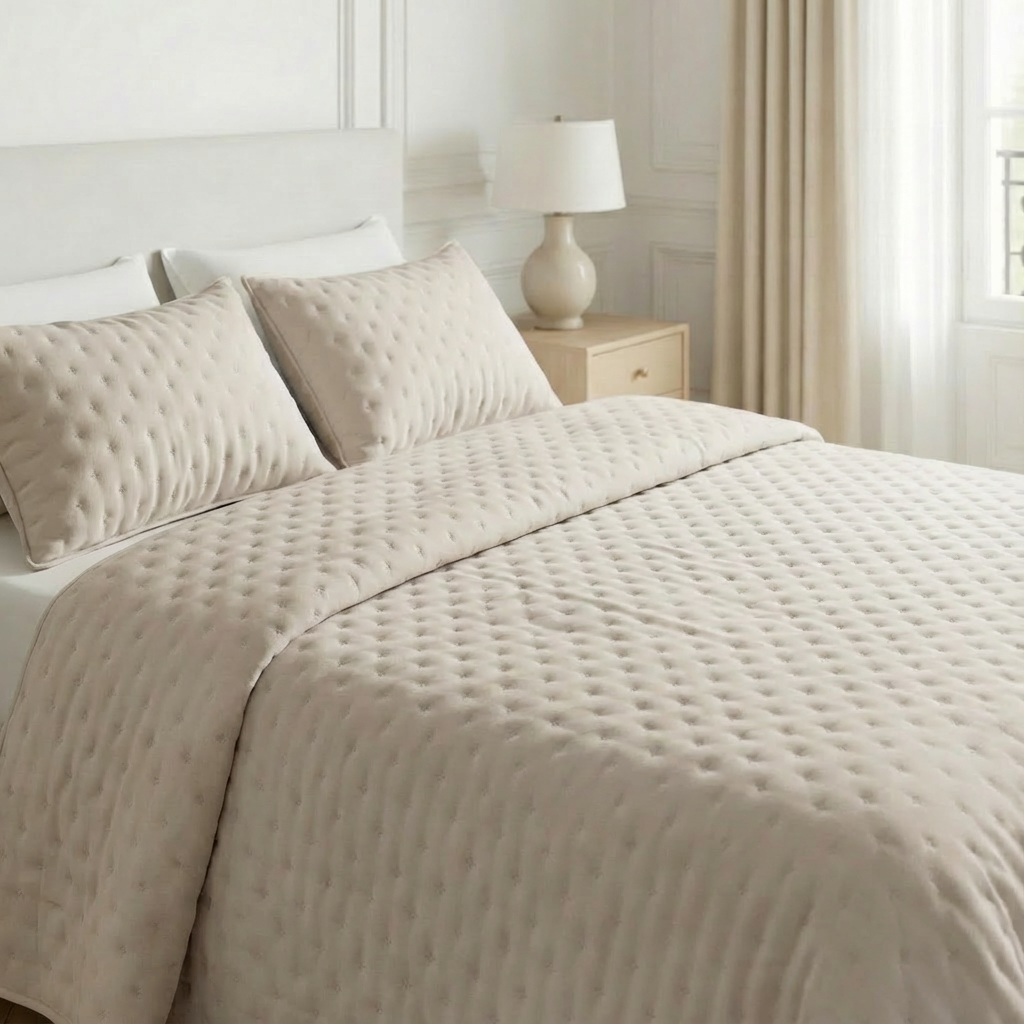 Colcha lisa acolchada Beige Claro tacto suave