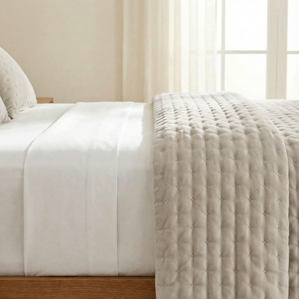 Colcha lisa acolchada Beige Claro tacto suave