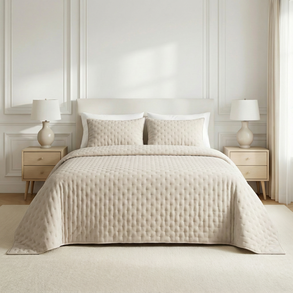 Colcha lisa acolchada Beige Claro tacto suave