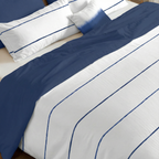 Reversible percale duvet cover, 200 thread count, Navy-Ibiza